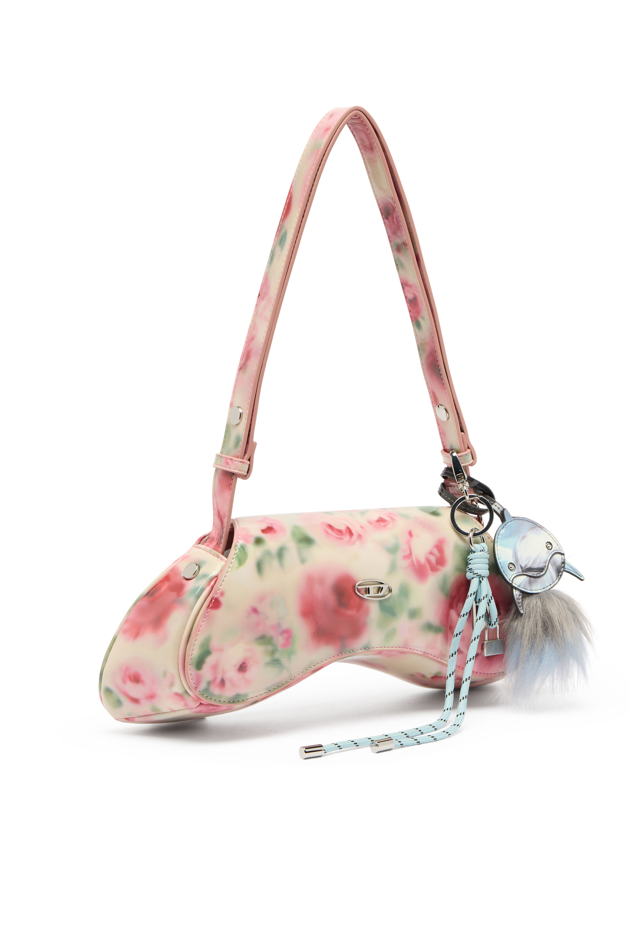 Diesel - PLAY CROSSBODY, Woman's Play-Shoulder bag in printed glossy PU in White/Pink - 2