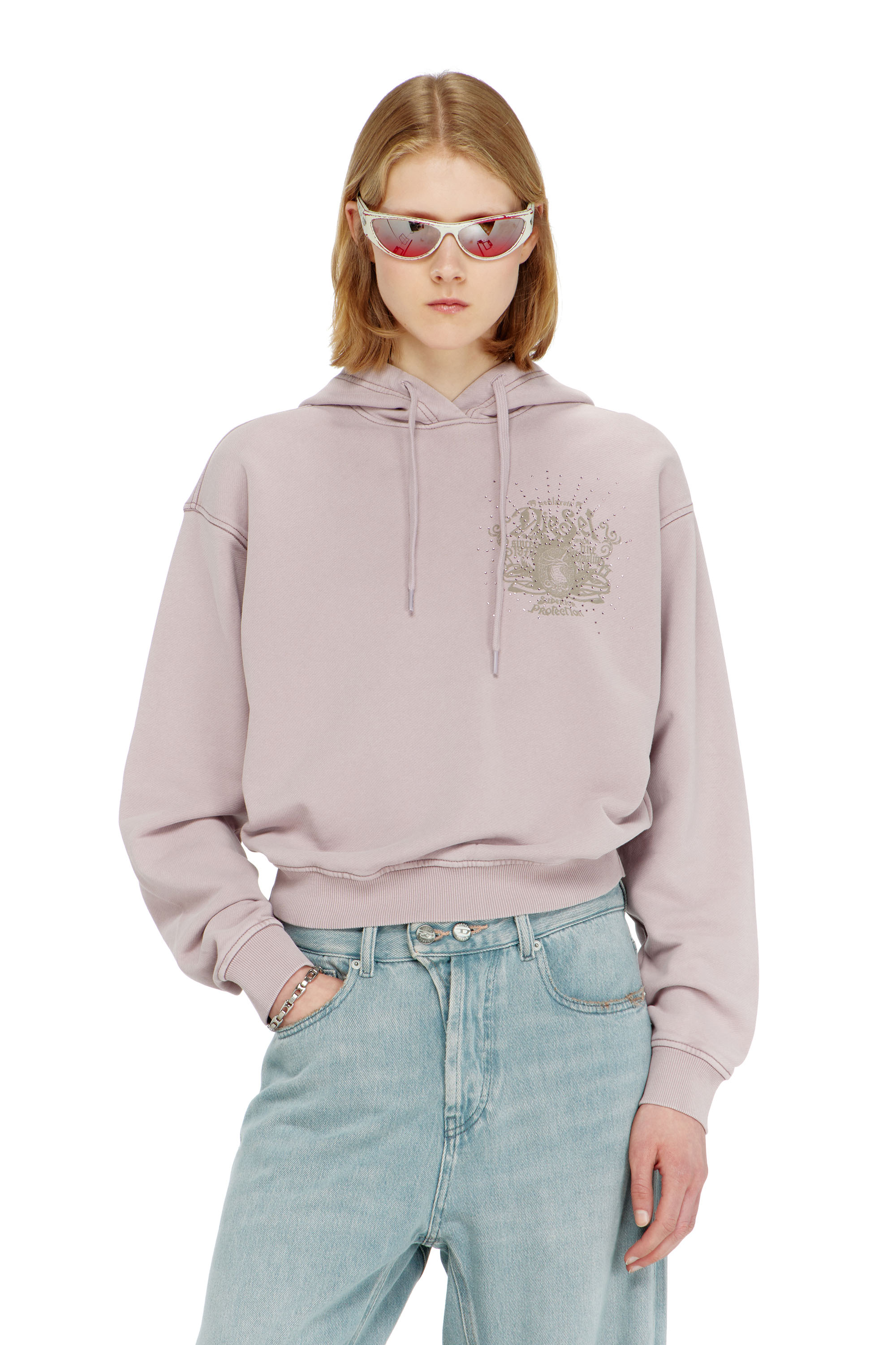 Diesel - F-PHOENY, Woman's Hoodie with prints and rhinestone studs in null - 1