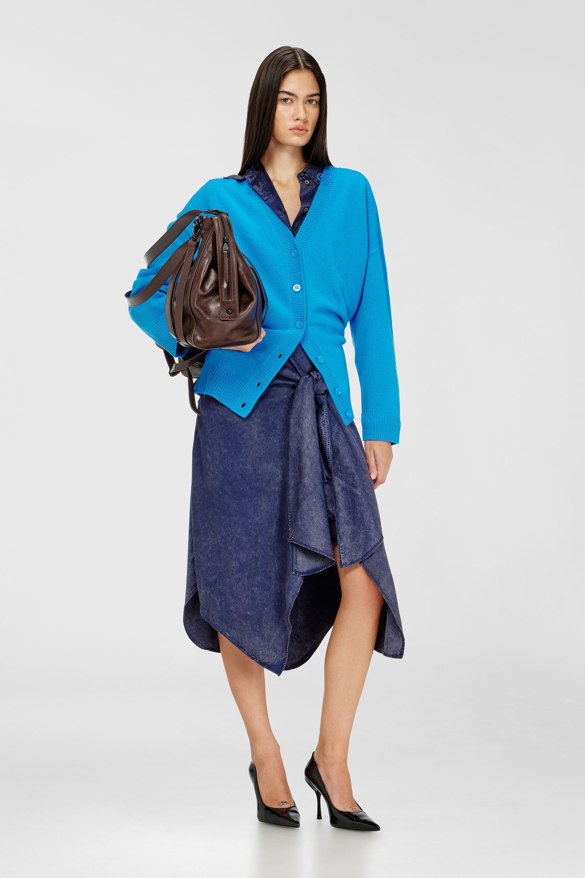Midi shirt dress in denim-effect viscose