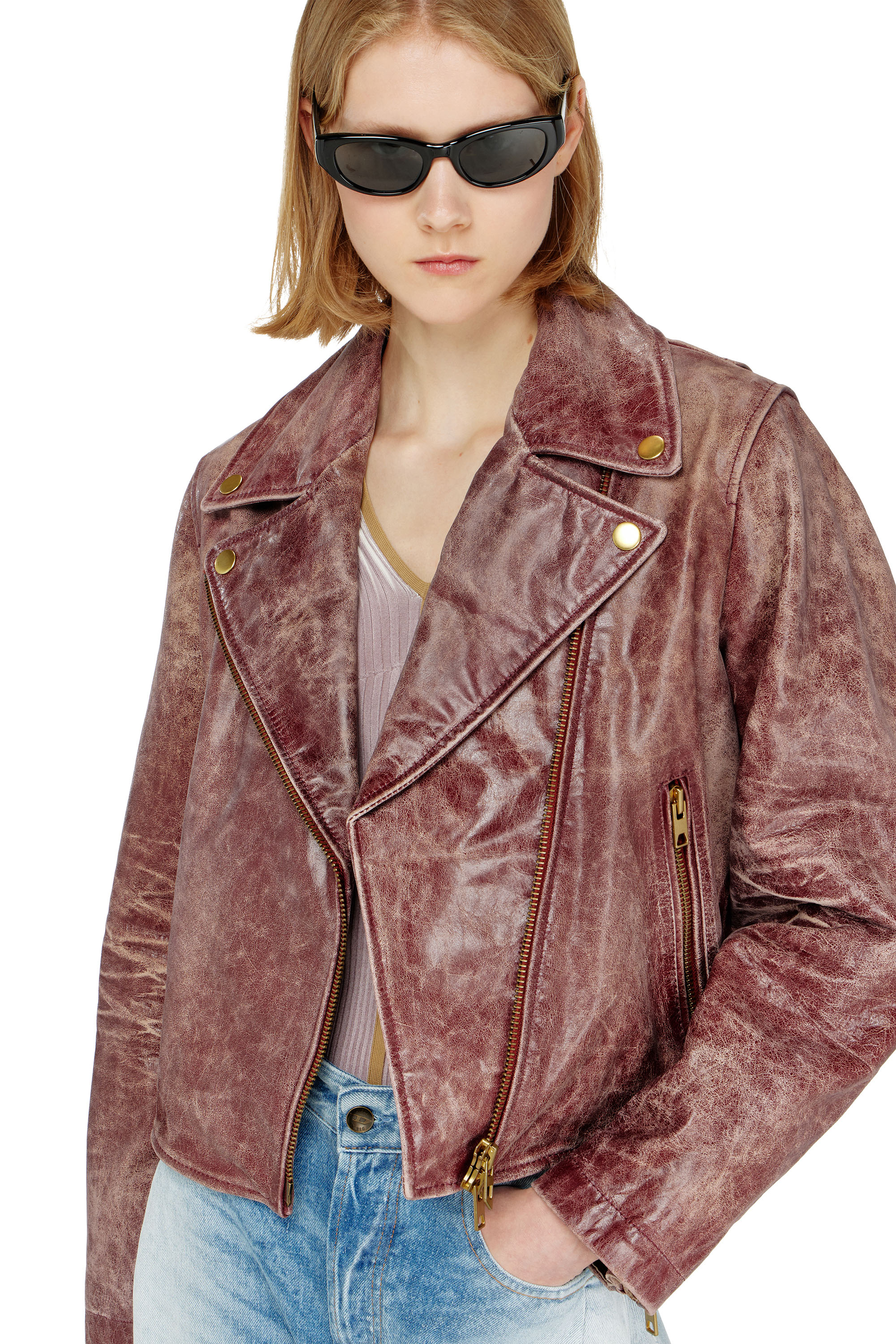 Women's Biker jacket in treated leather | ToBeDefined | Diesel