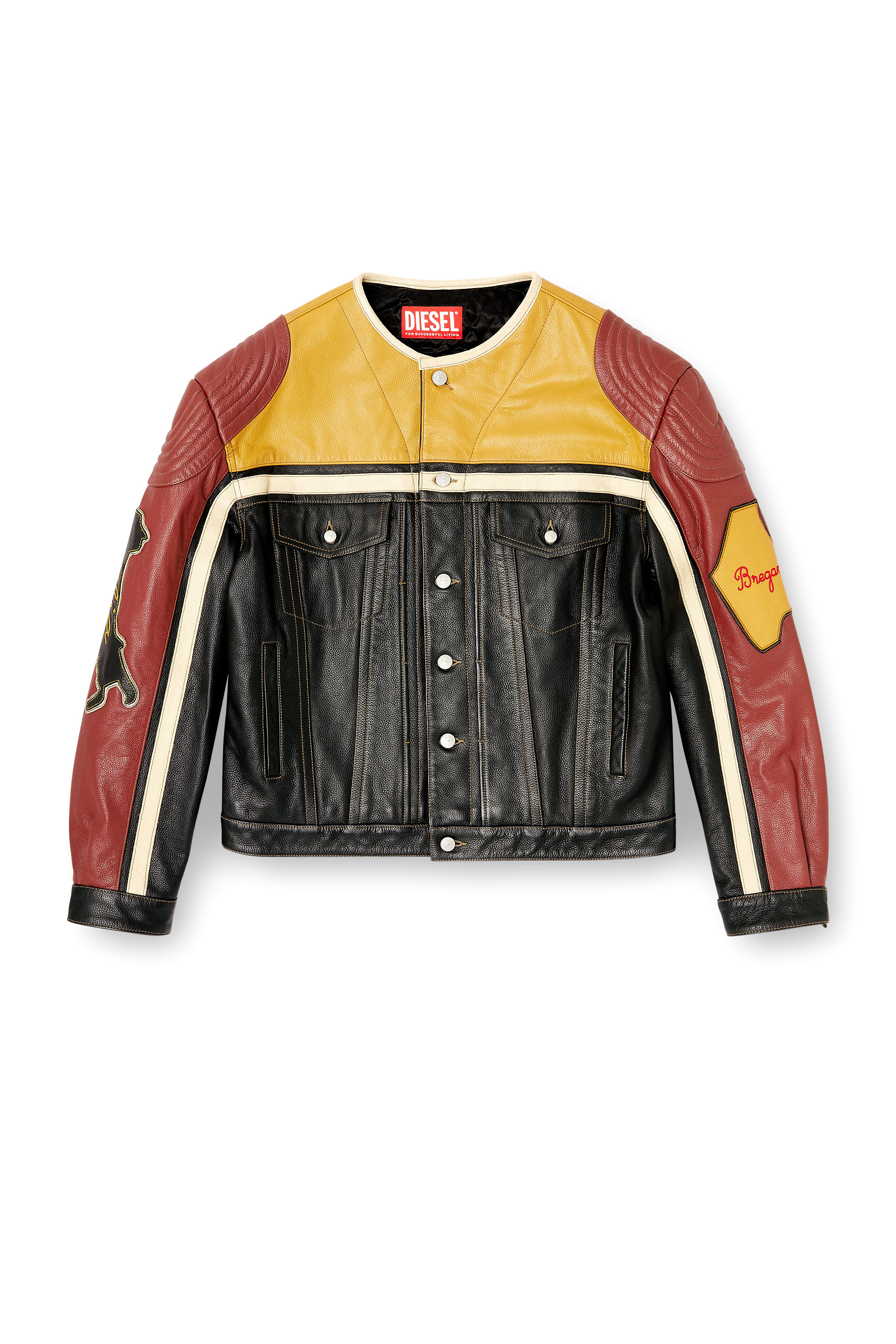 Diesel - L-COUG-20TH, Unisex's Leather jacket with patch details in Black/Red - 2