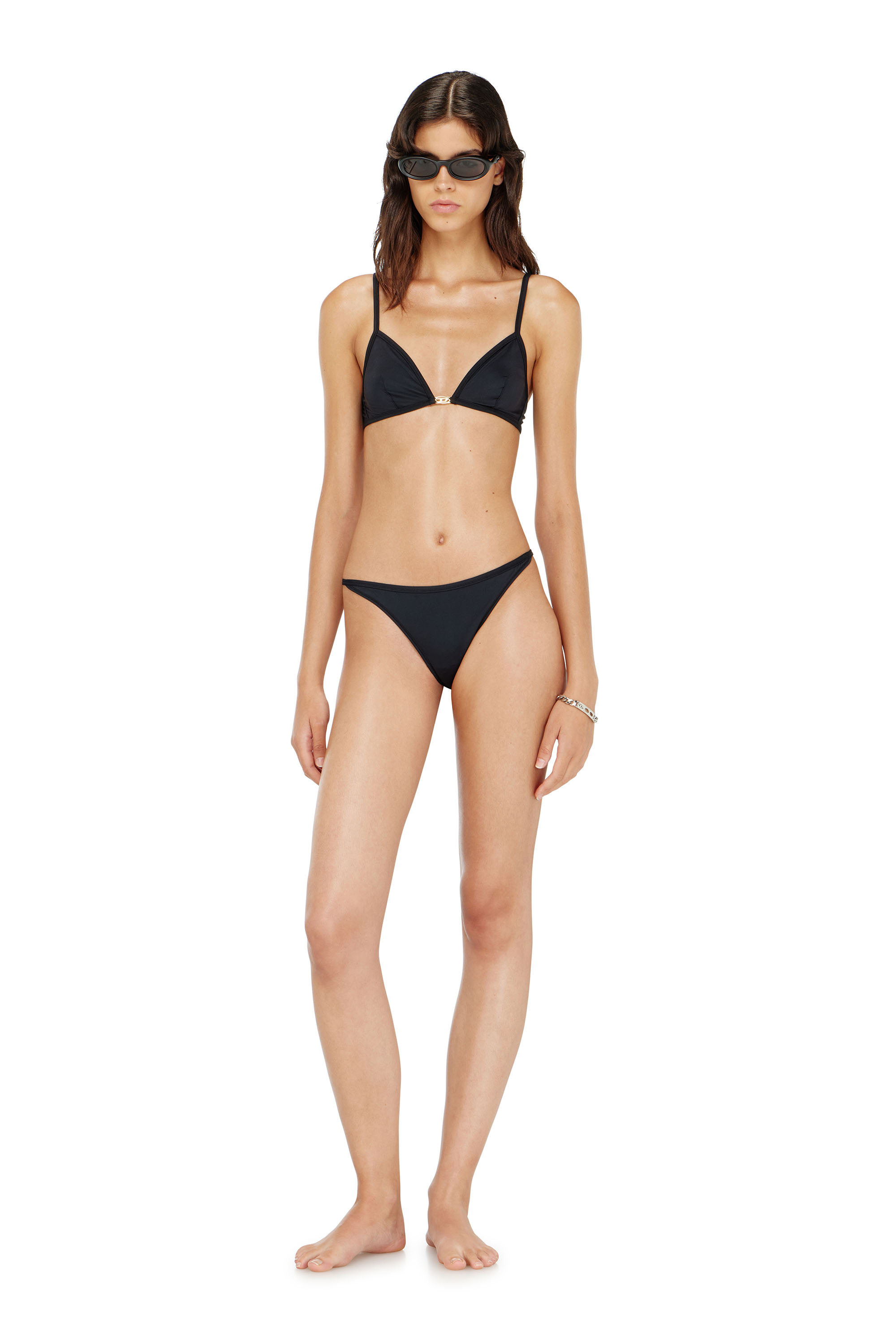 Diesel - ADRIENNE-UTLT, Woman's Nylon thong with metal Oval D detail in Black - 1
