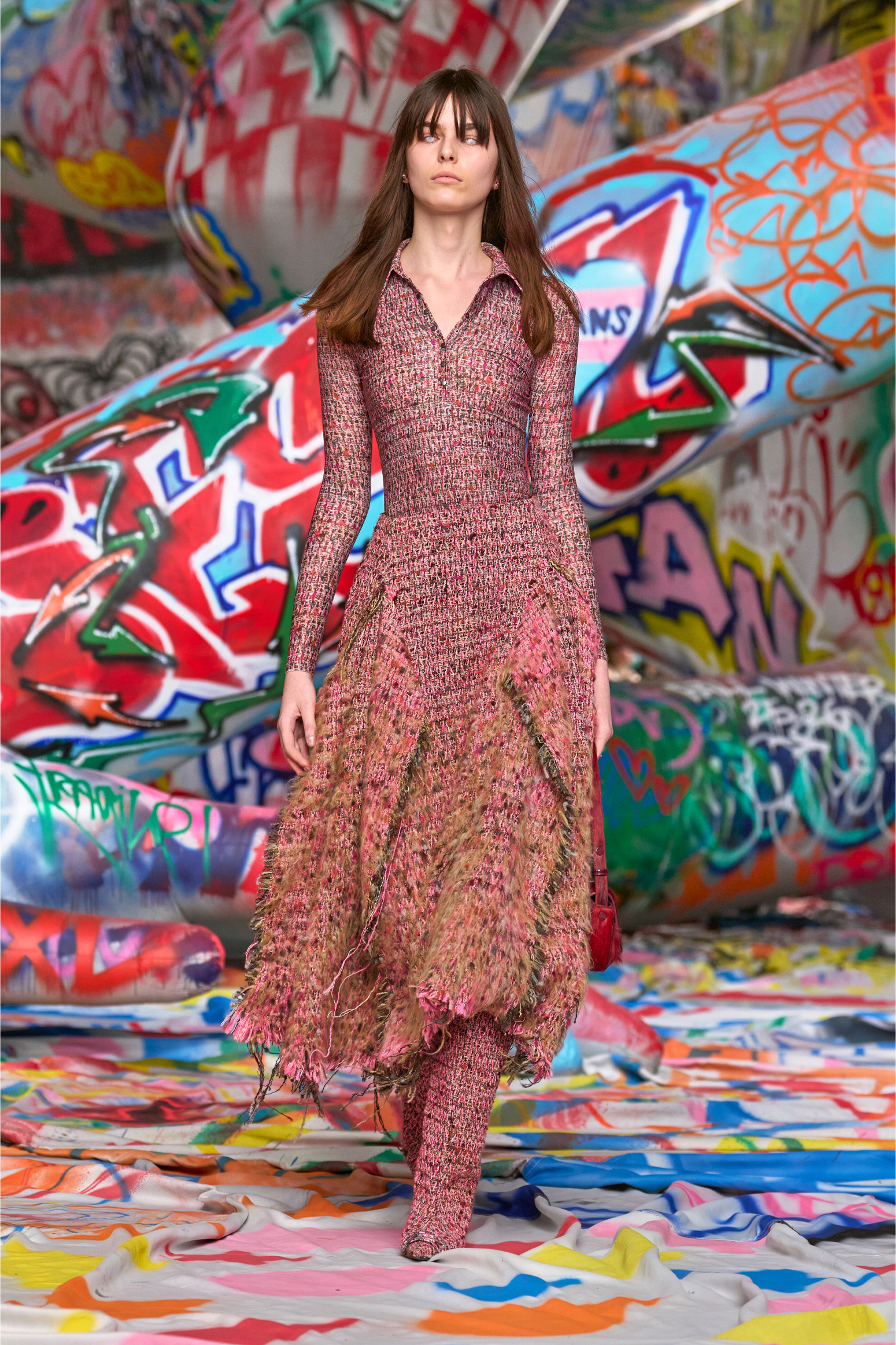 Diesel - O-RIELLA, Woman's Brushed bouclé skirt with frayed hem in Pink - 6