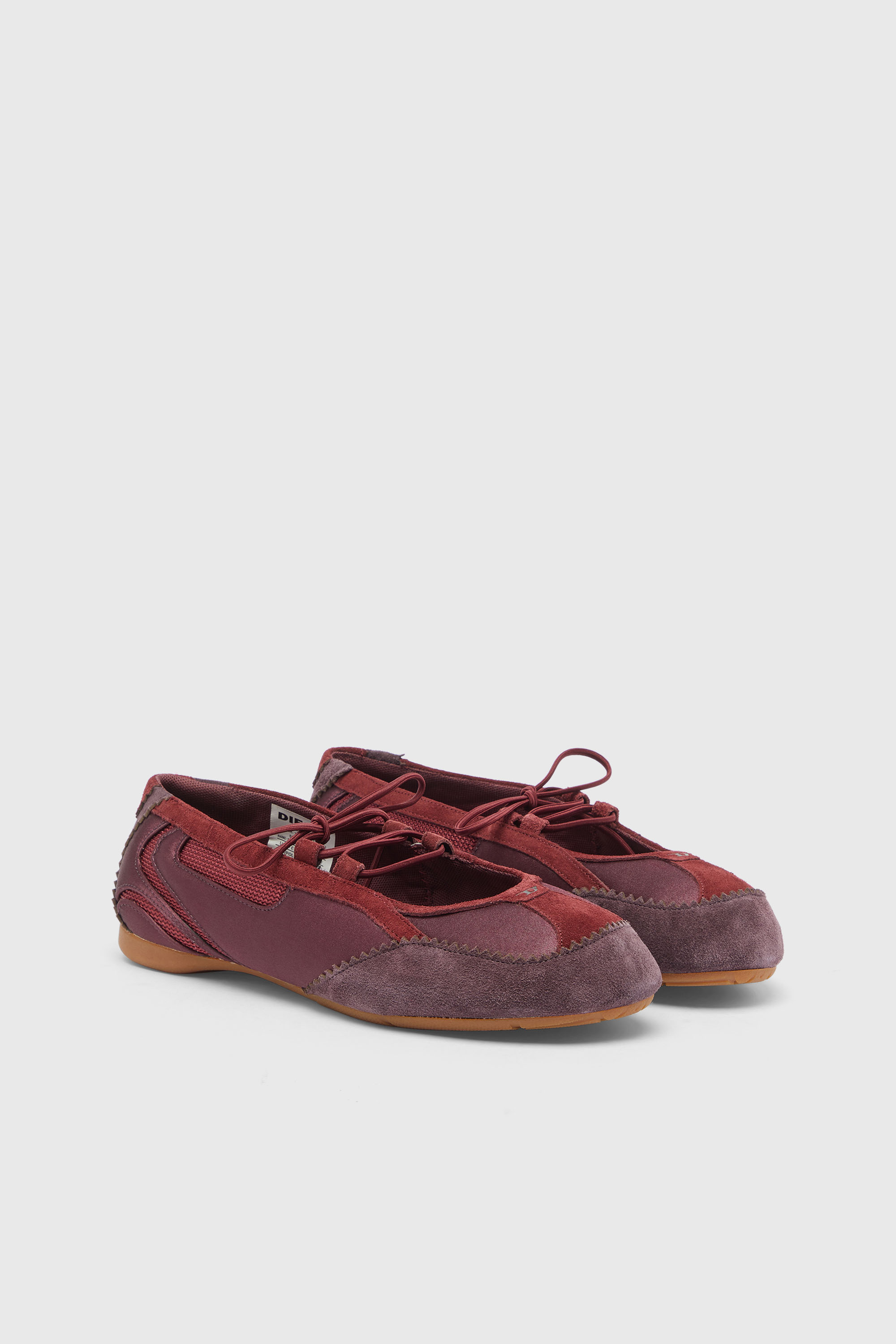 Diesel - D-MILE BALLERINA LACE UP II W, Woman's D-Mile - Lace-up ballerina flats in leather and mesh in Burgundy - 2