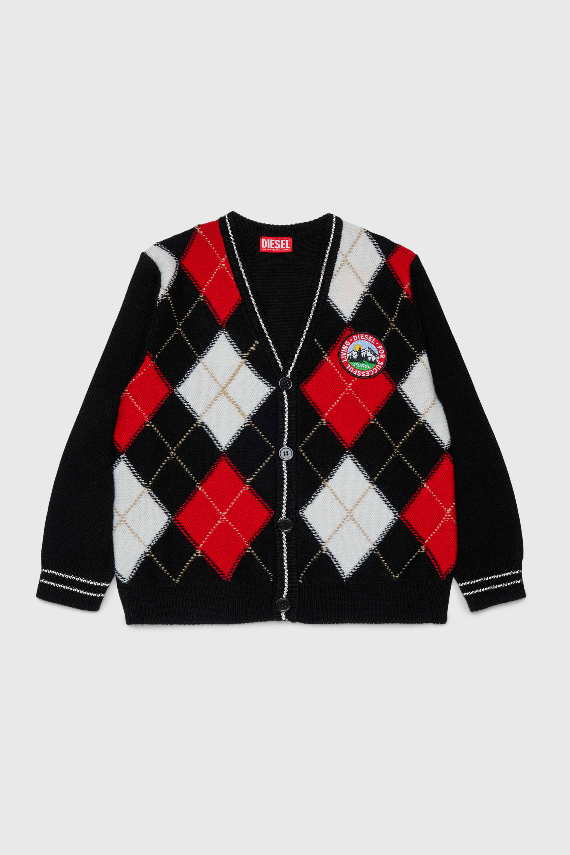 Wool-blend cardigan with argyle motif