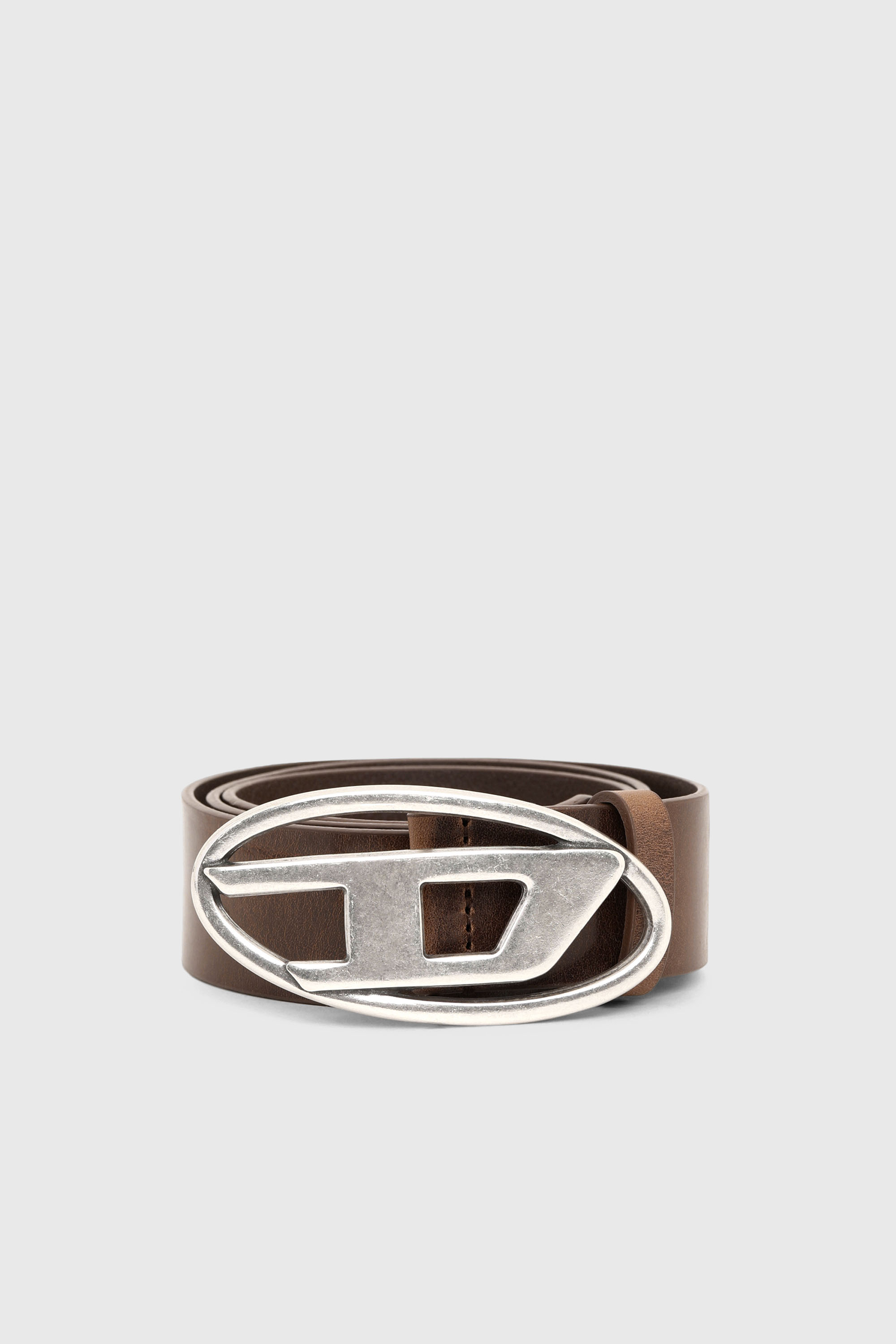Diesel - B-1DR, Man's 3.9cm leather belt with D buckle in Brown - 1