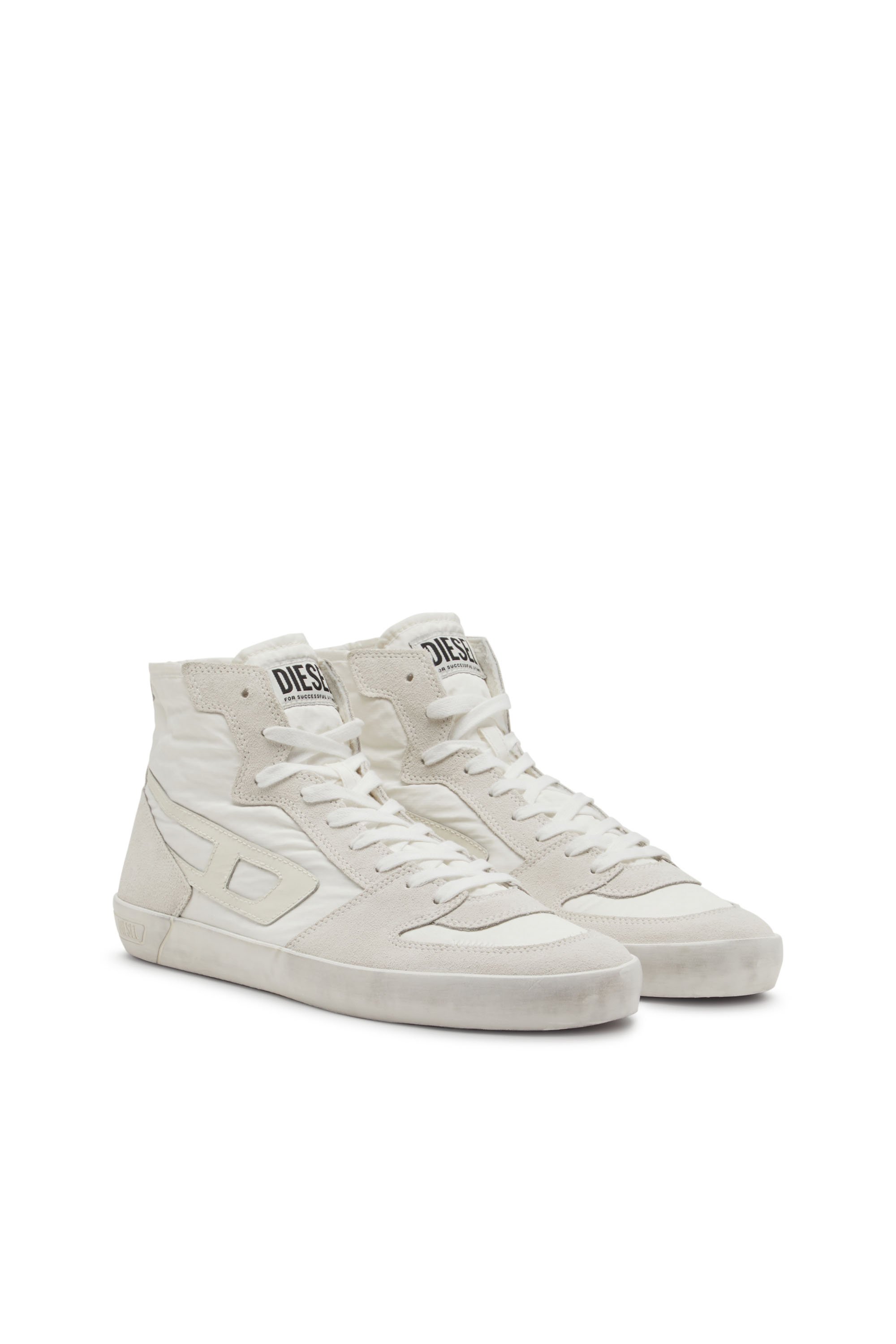 Diesel - S-LEROJI D-1 MID, Man's Padded-ripstop and suede high-top sneakers in White - 2