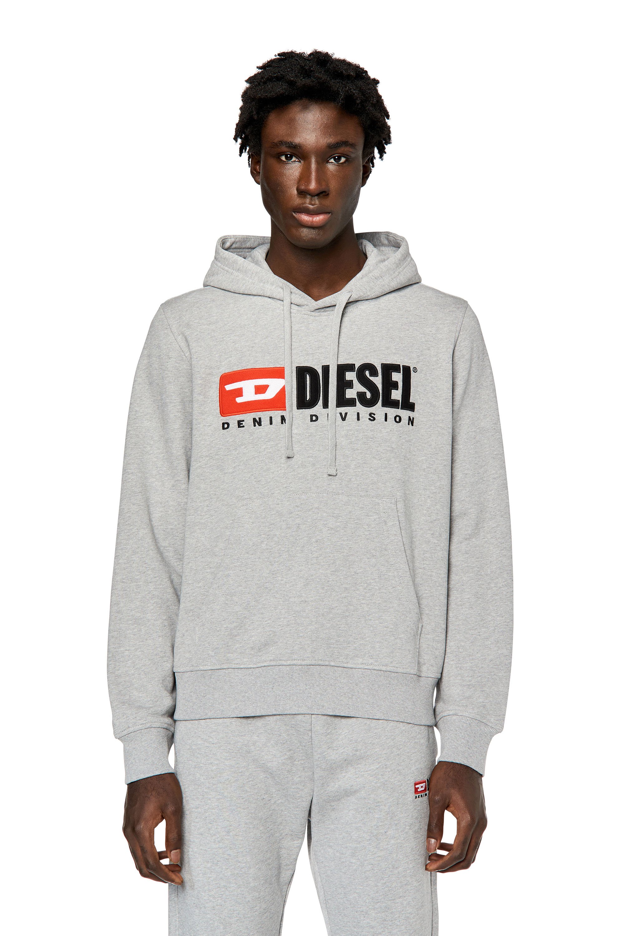 Diesel - S-GINN-HOOD-DIV, Man Hoodie with logo appliqué in Grey - Image 1
