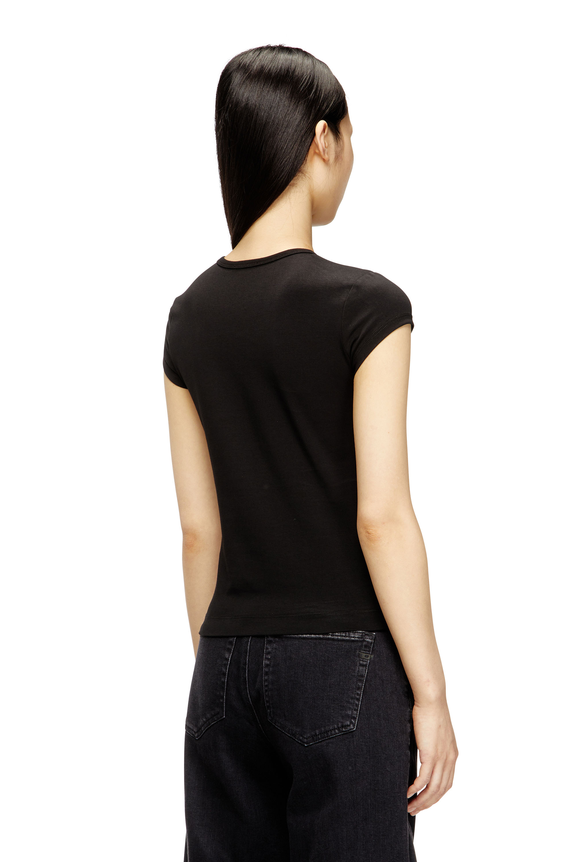 Diesel - T-ANGIE-OD, Woman's T-shirt with cut-out embroidered logo in Black - 4