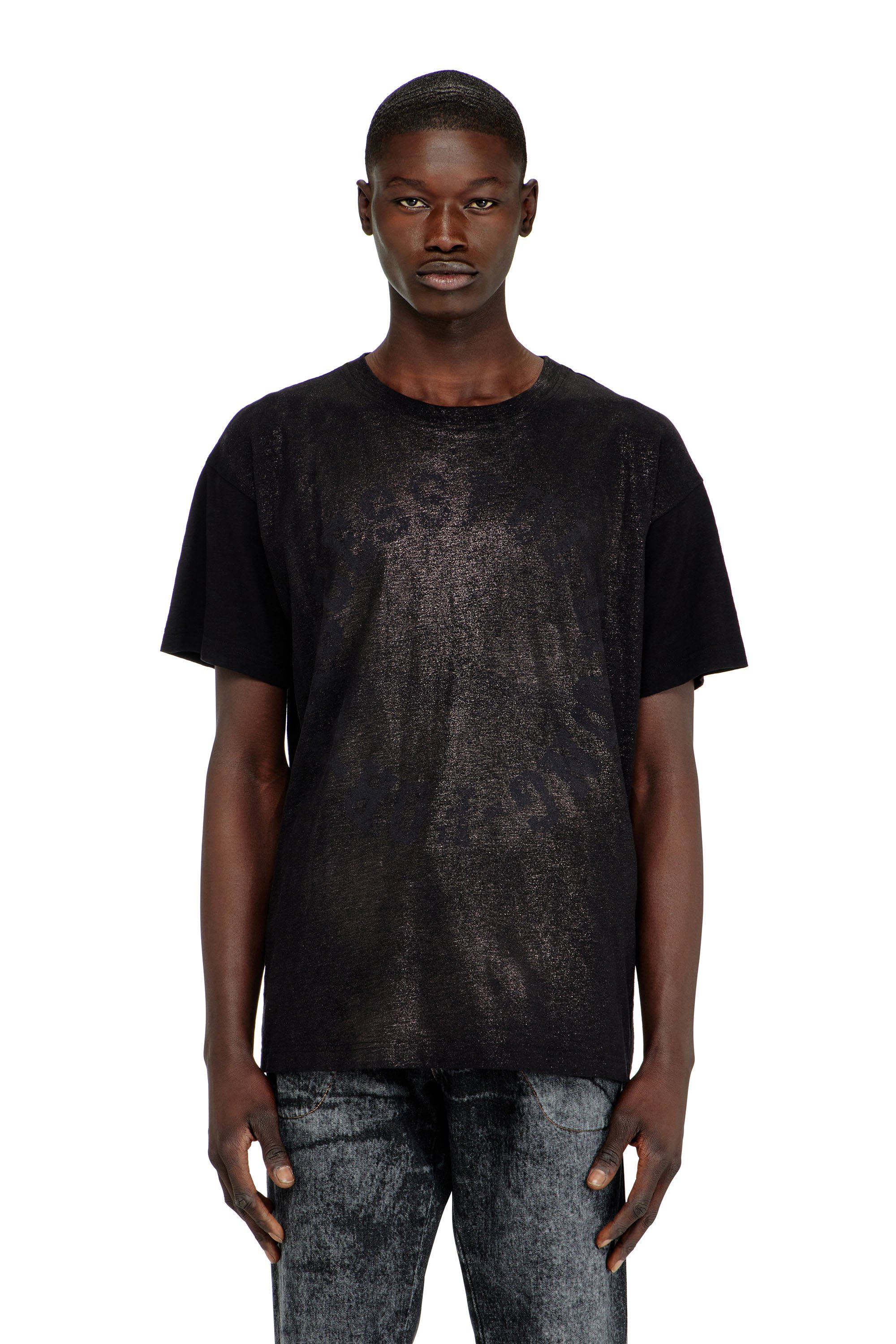 Diesel - T-NORM-AA2, Man's Cotton crew-neck T-shirt with foil print in Black - 1