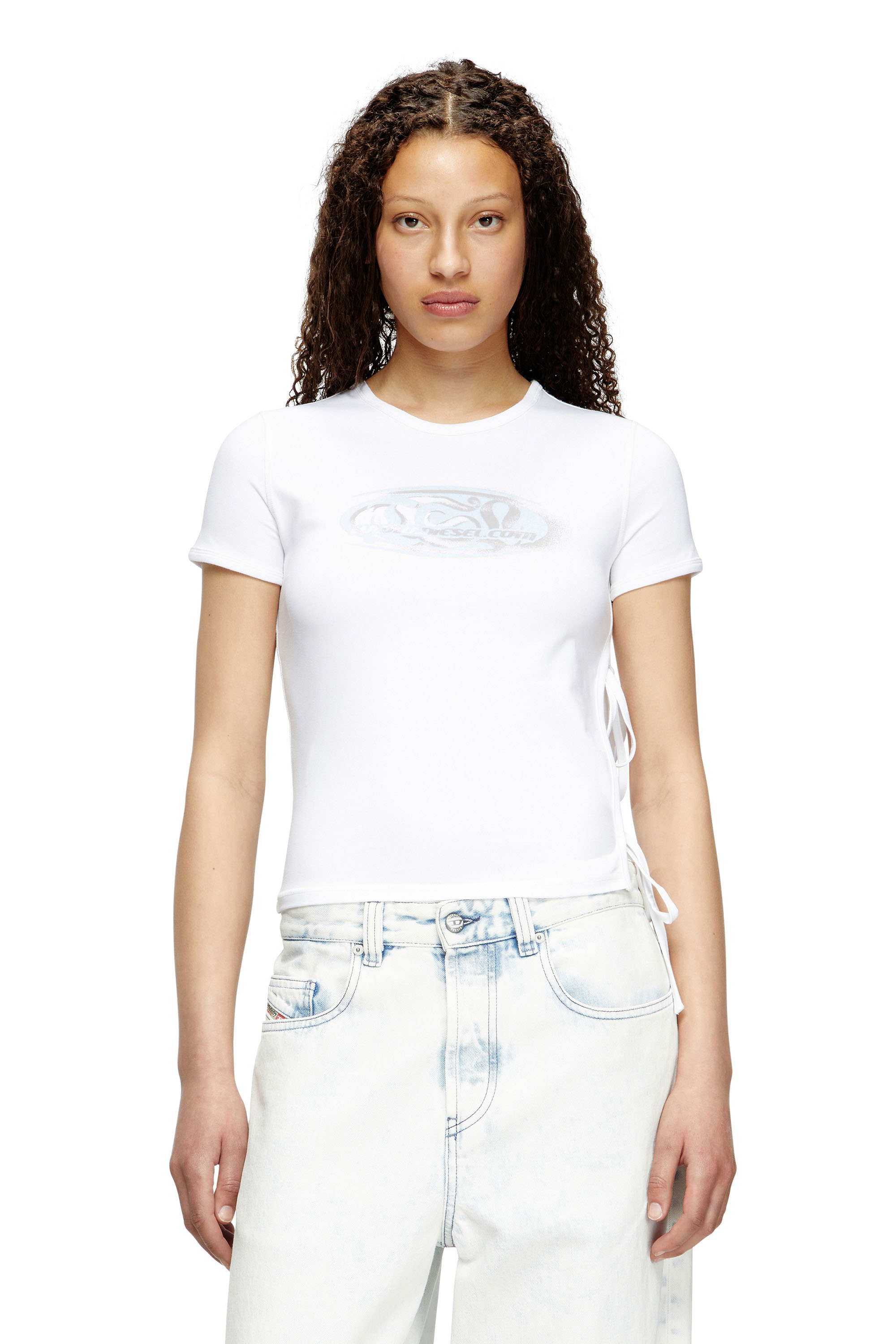 Diesel - T-LAYA, Woman's Tie-side T-shirt with logo graphic in White - 3