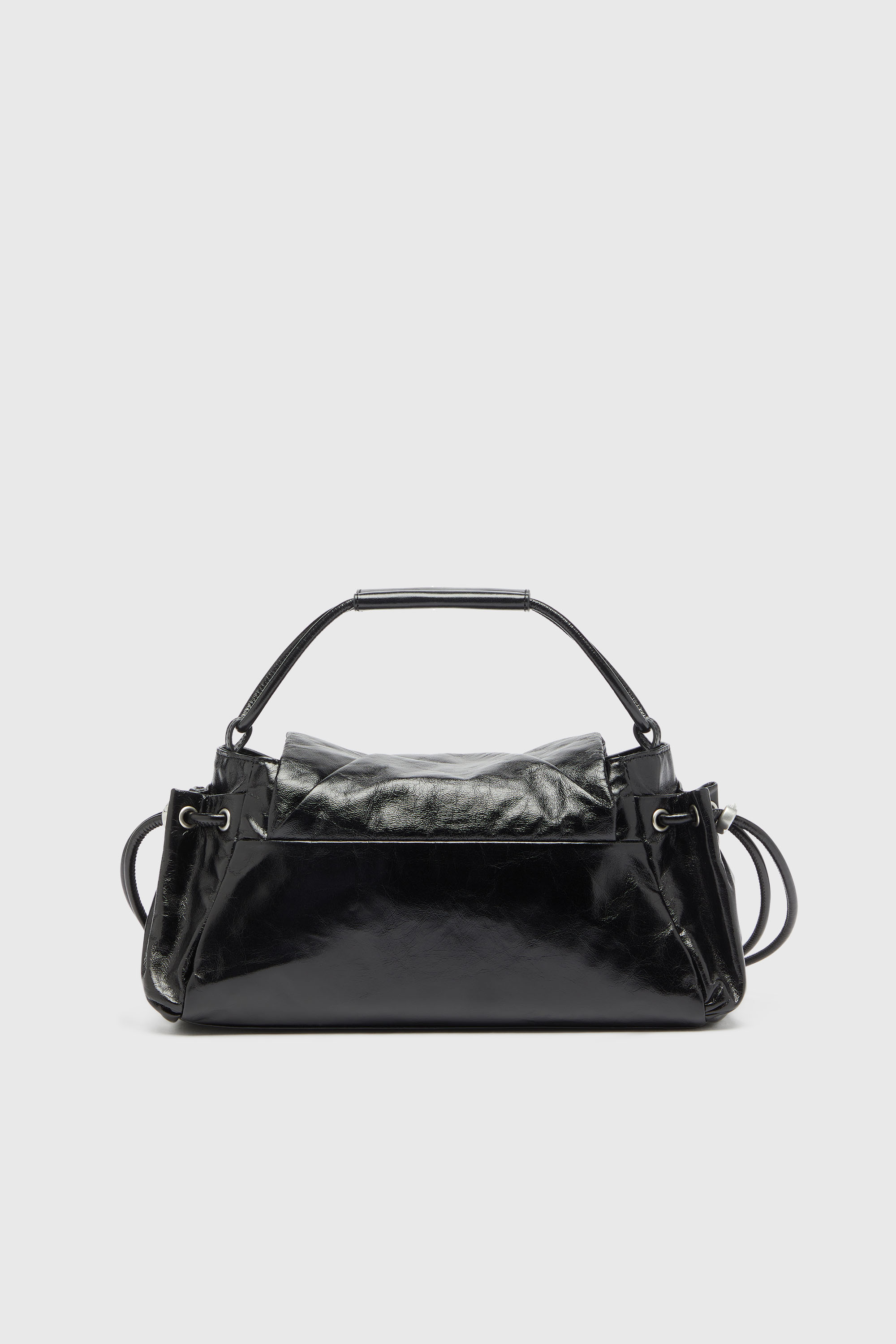 Diesel - SCRUNCH-D TOP HANDLE, Woman's Scrunch-D - Top-handle bag in shiny wrinkled leather in Black - 3
