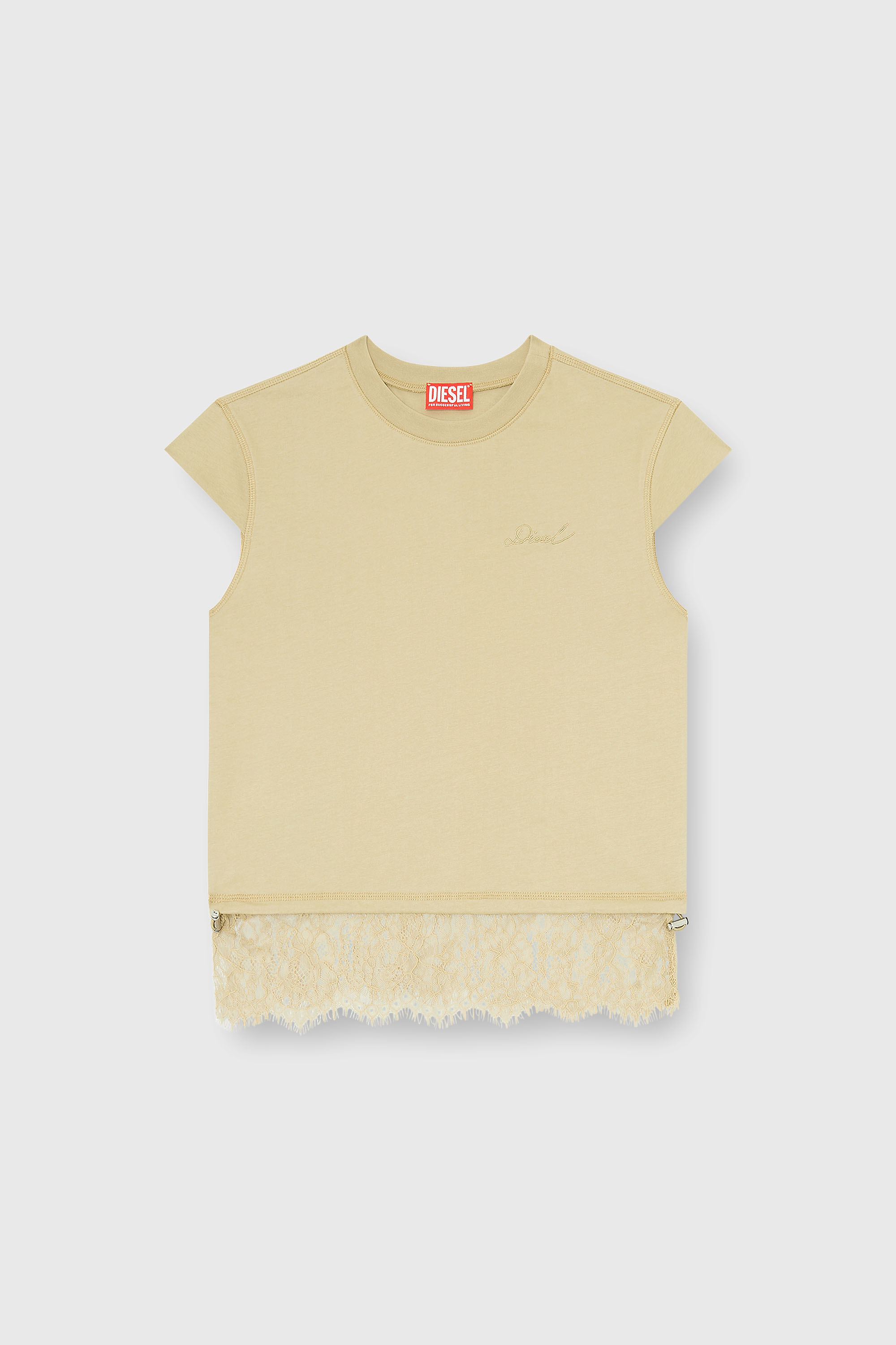 Diesel - T-LUNA, Woman's Jersey t-shirt with lace hem in Beige - 2