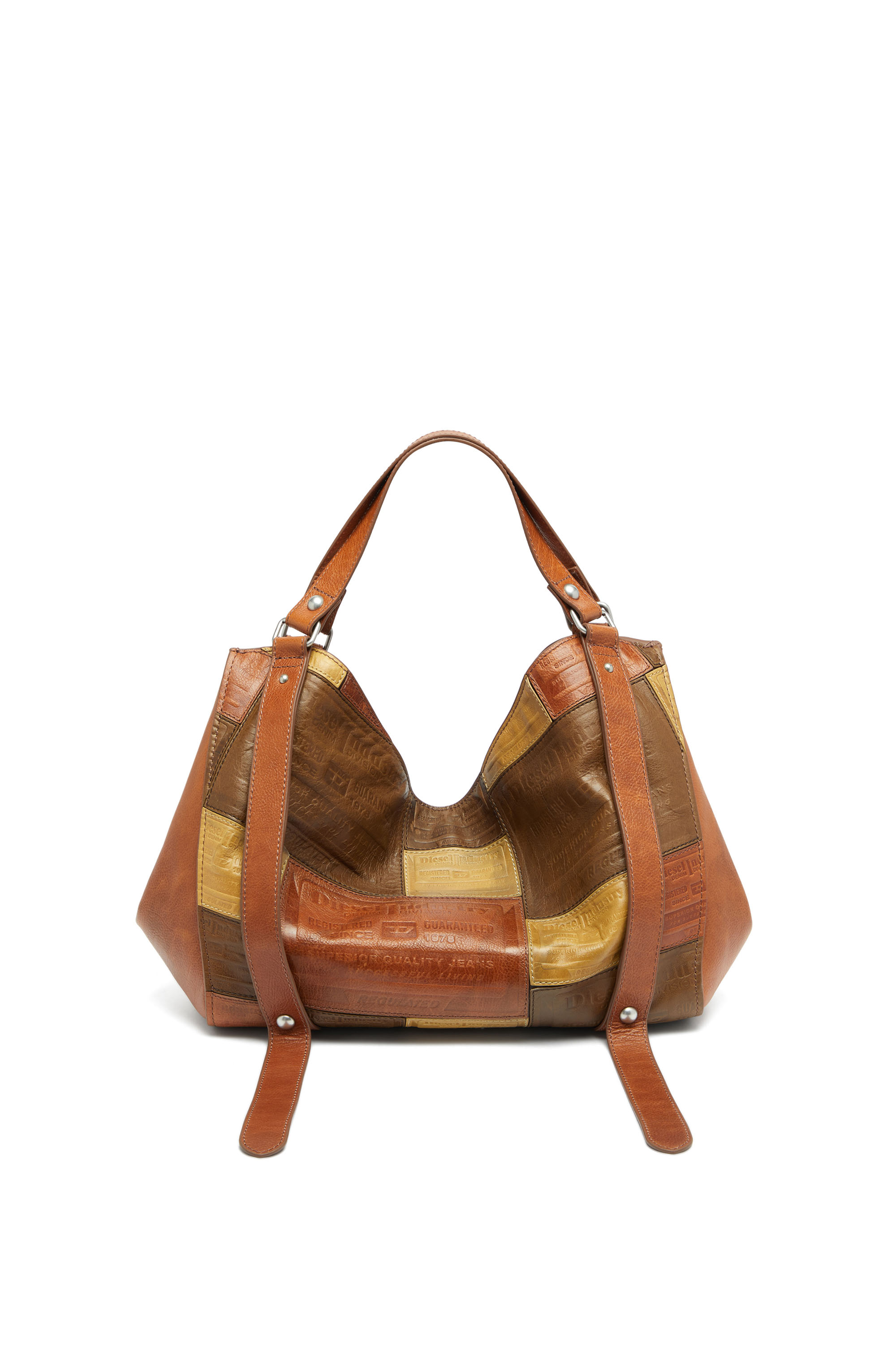 Diesel - D-ONE TOPHANDLE M, Unisex's D-One-Medium top-handle bag in patchwork leather in Brown - 4