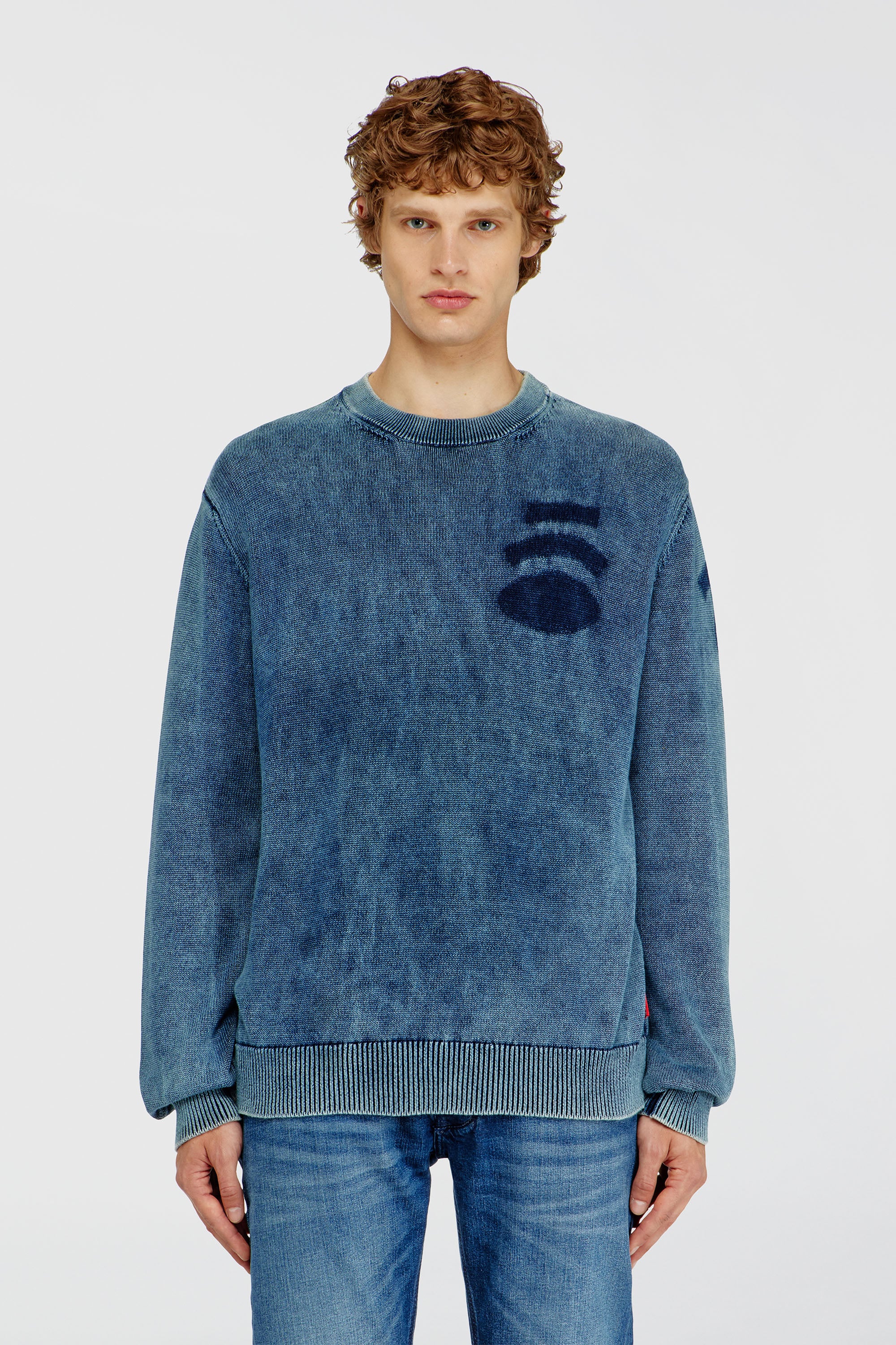 Diesel - K-PERNE, Man's Denim-look jumper with patch effects in Medium blue - 1