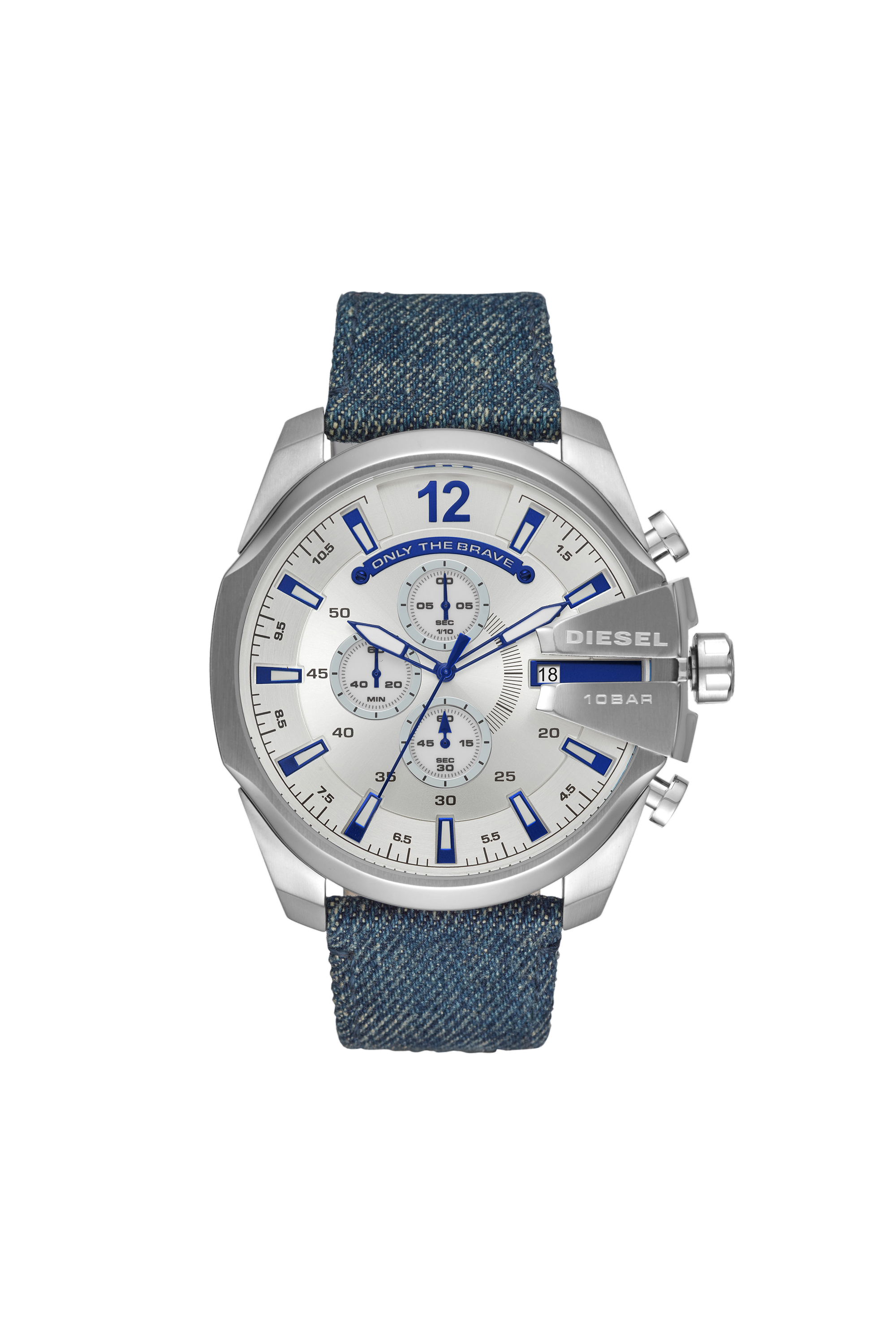 Diesel - DZ4511, Man's Mega Chief chronograph blue denim watch in Blue Jeans - 1