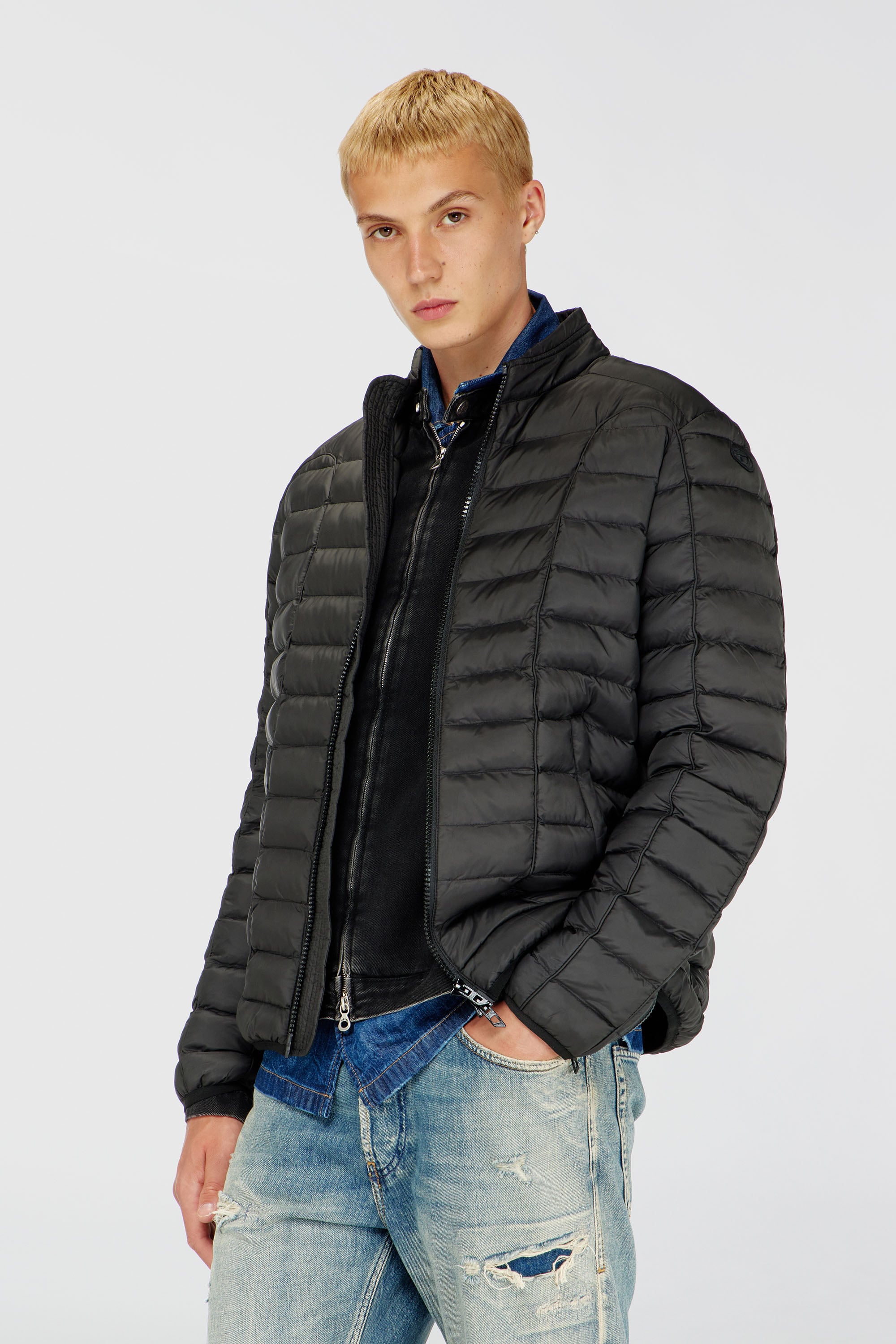 Diesel - W-PILOT, Man's Puffer jacket in light nylon in Black - 1