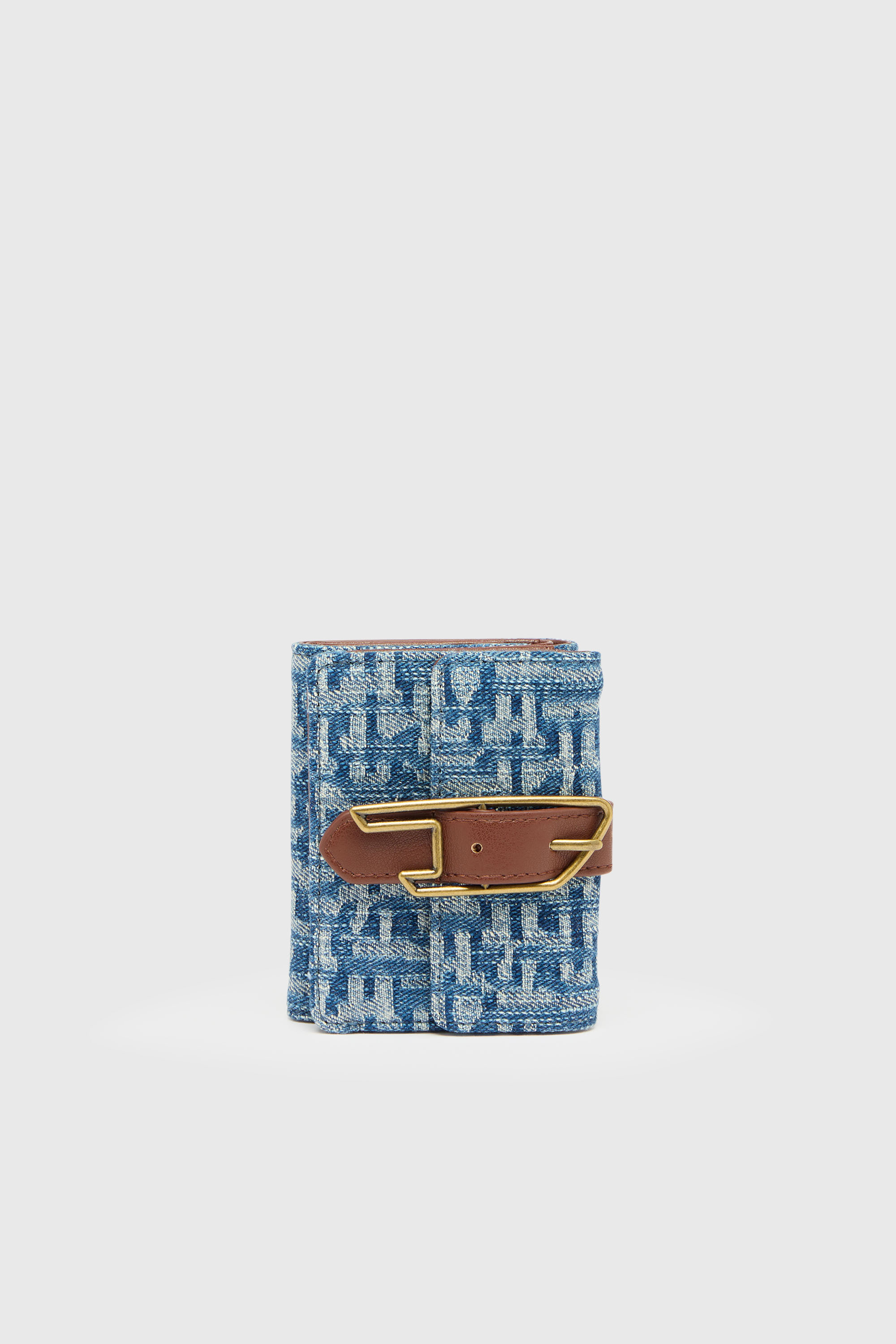 Tri-fold wallet in monogram denim with belt detail