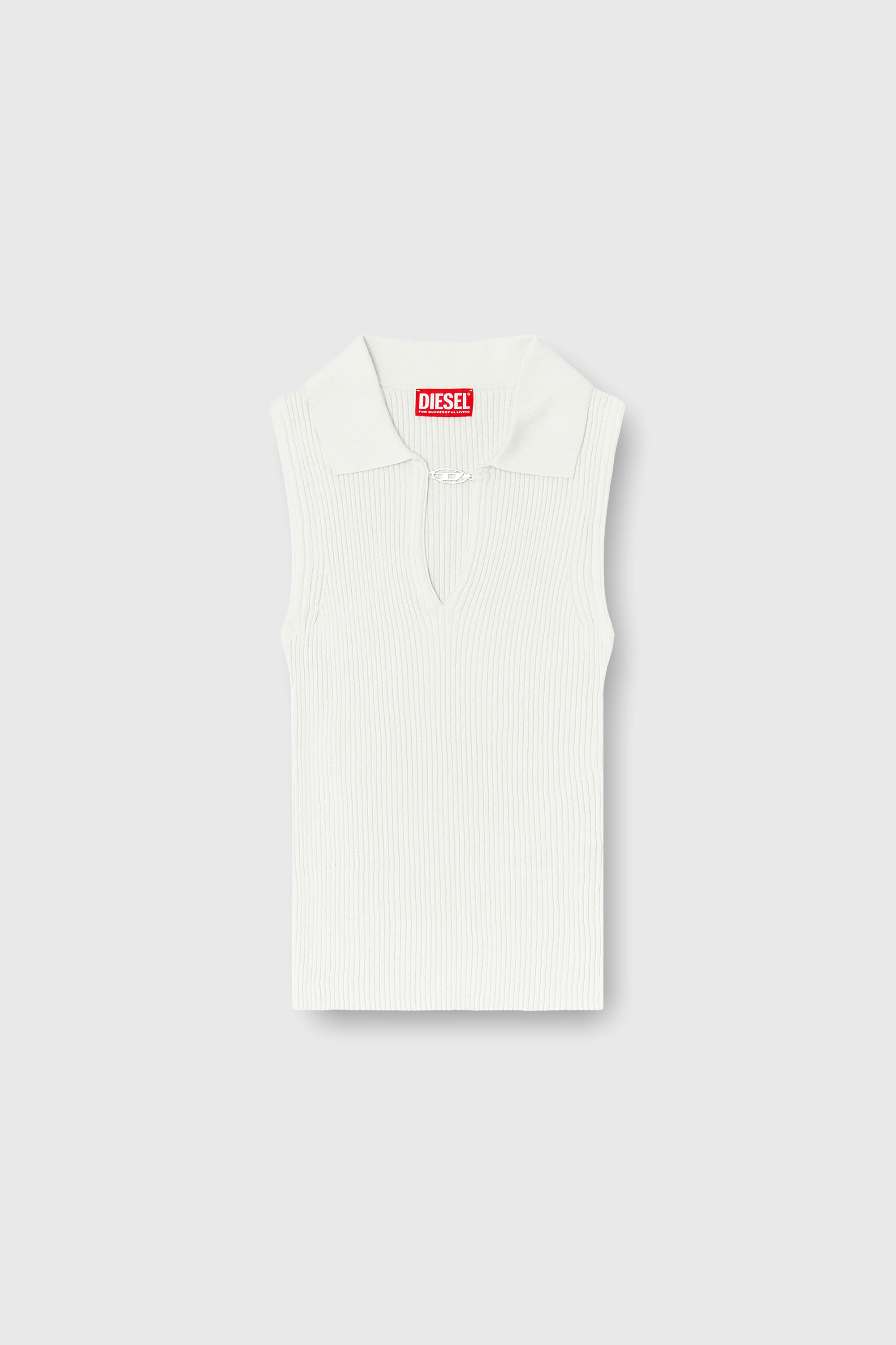 Diesel - M-LILITA, Woman's Sleeveless rib-knit polo top in silk blend in White - 2