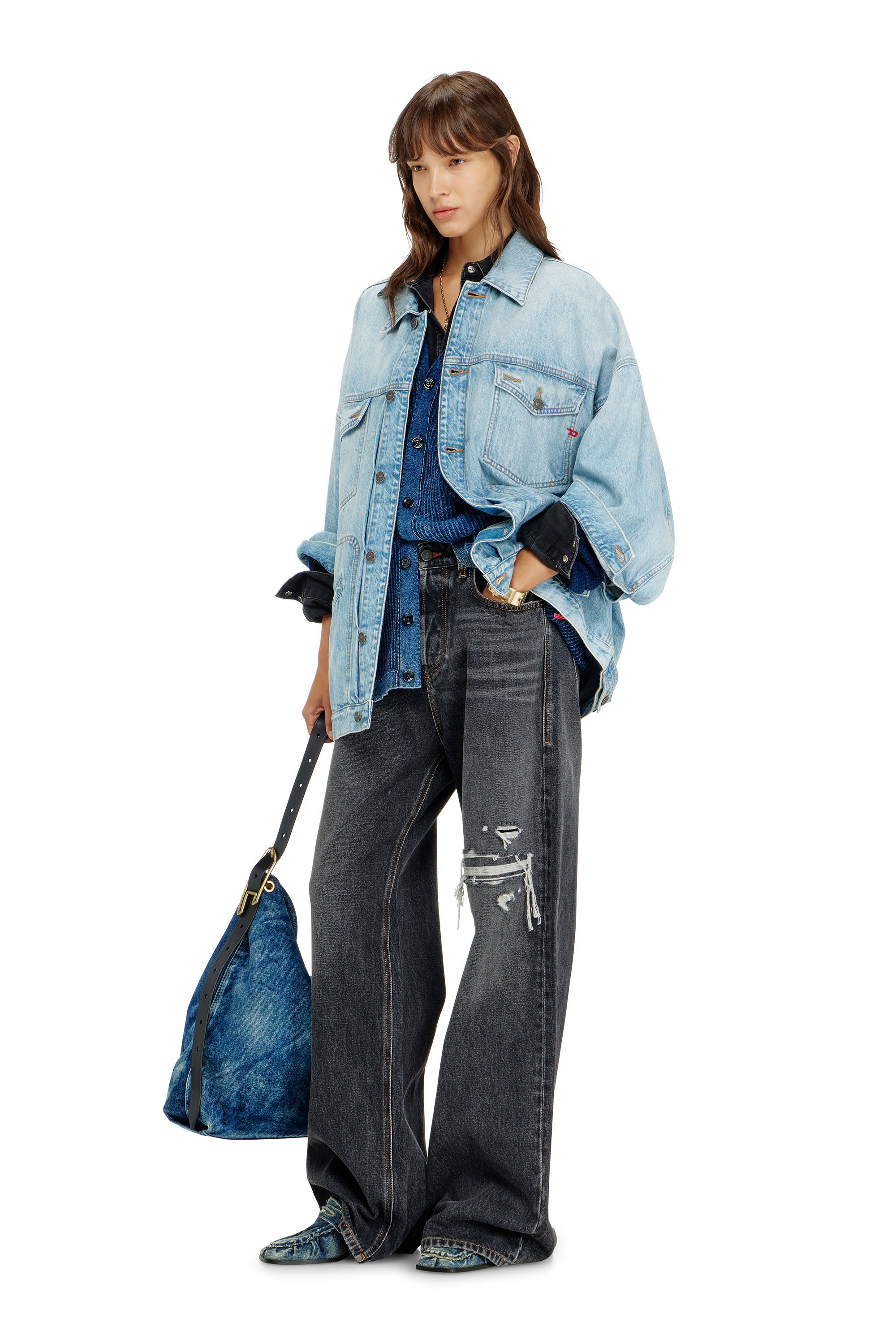 Diesel - DE-LIN, Woman's Oversized denim workwear jacket in Light Blue - 2