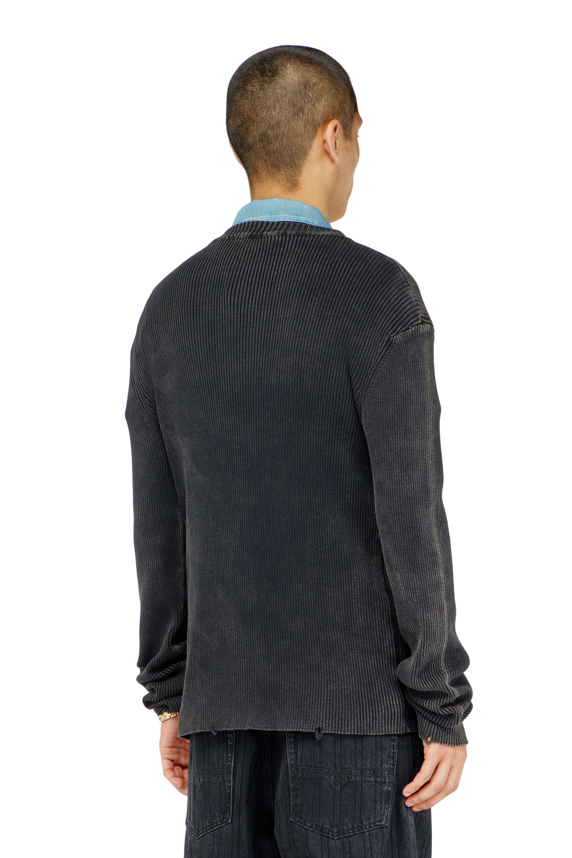 Diesel - K-DARIN-D, Man's Distressed jumper with cut-out logo in Black - 4