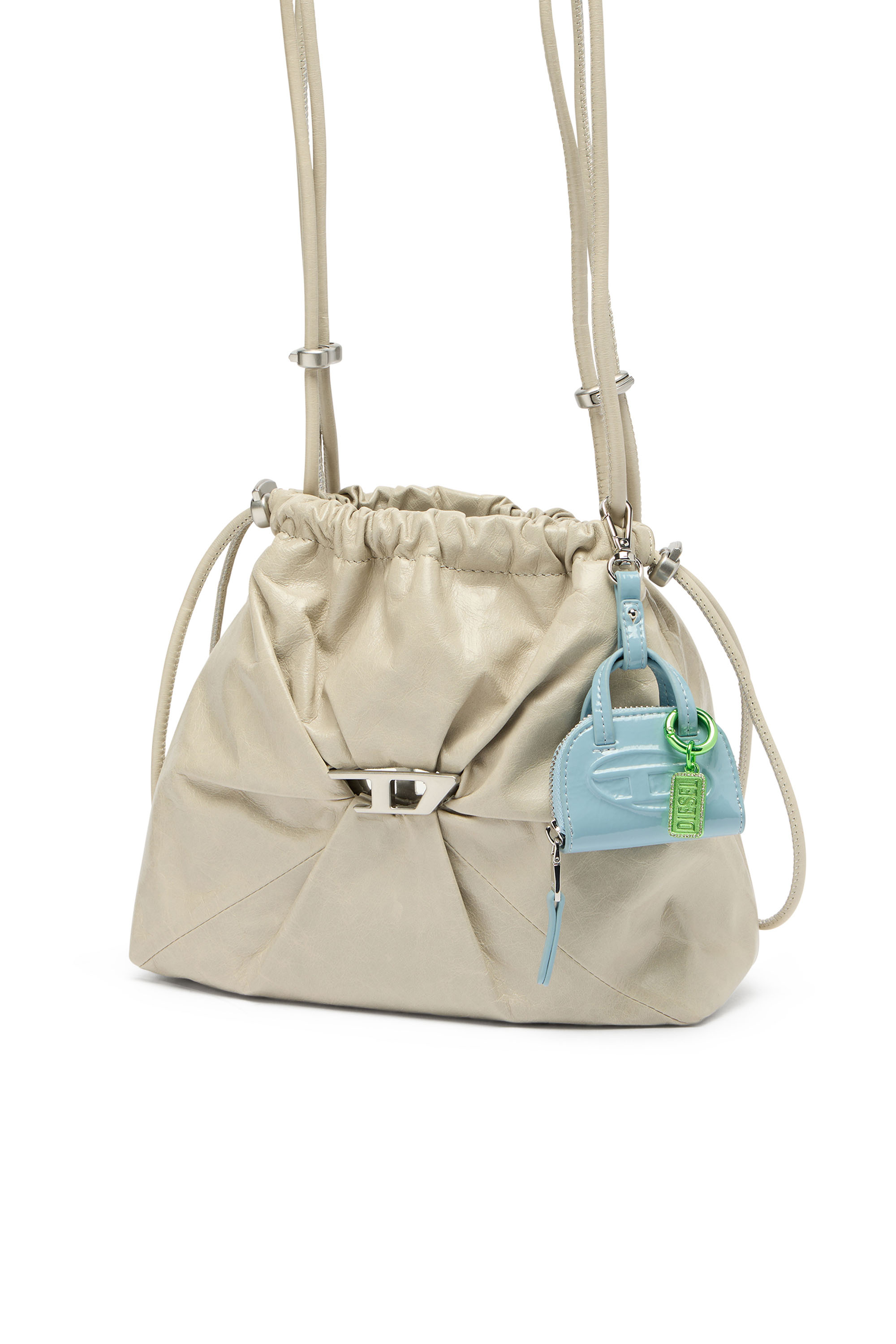 Diesel - SCRUNCH-D BUCKET, Woman's Scrunch-D-Bucket bag in shiny wrinkled leather in White - 7