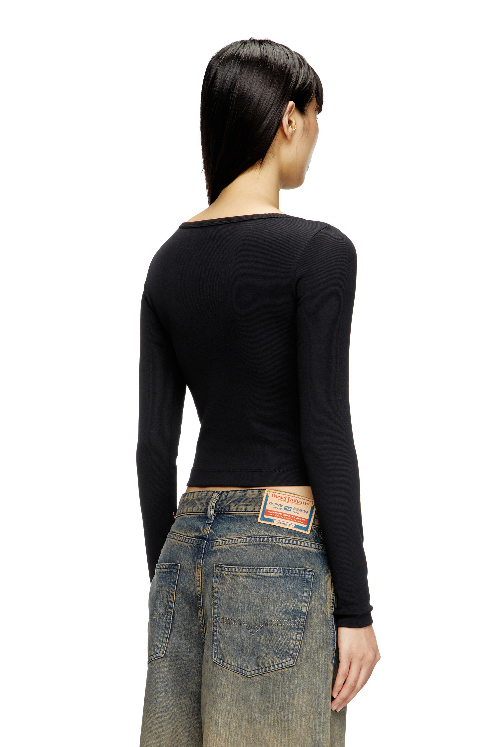 Diesel - T-BALLET-D, Woman's Long-sleeve top with embroidered D patch in Black - 4