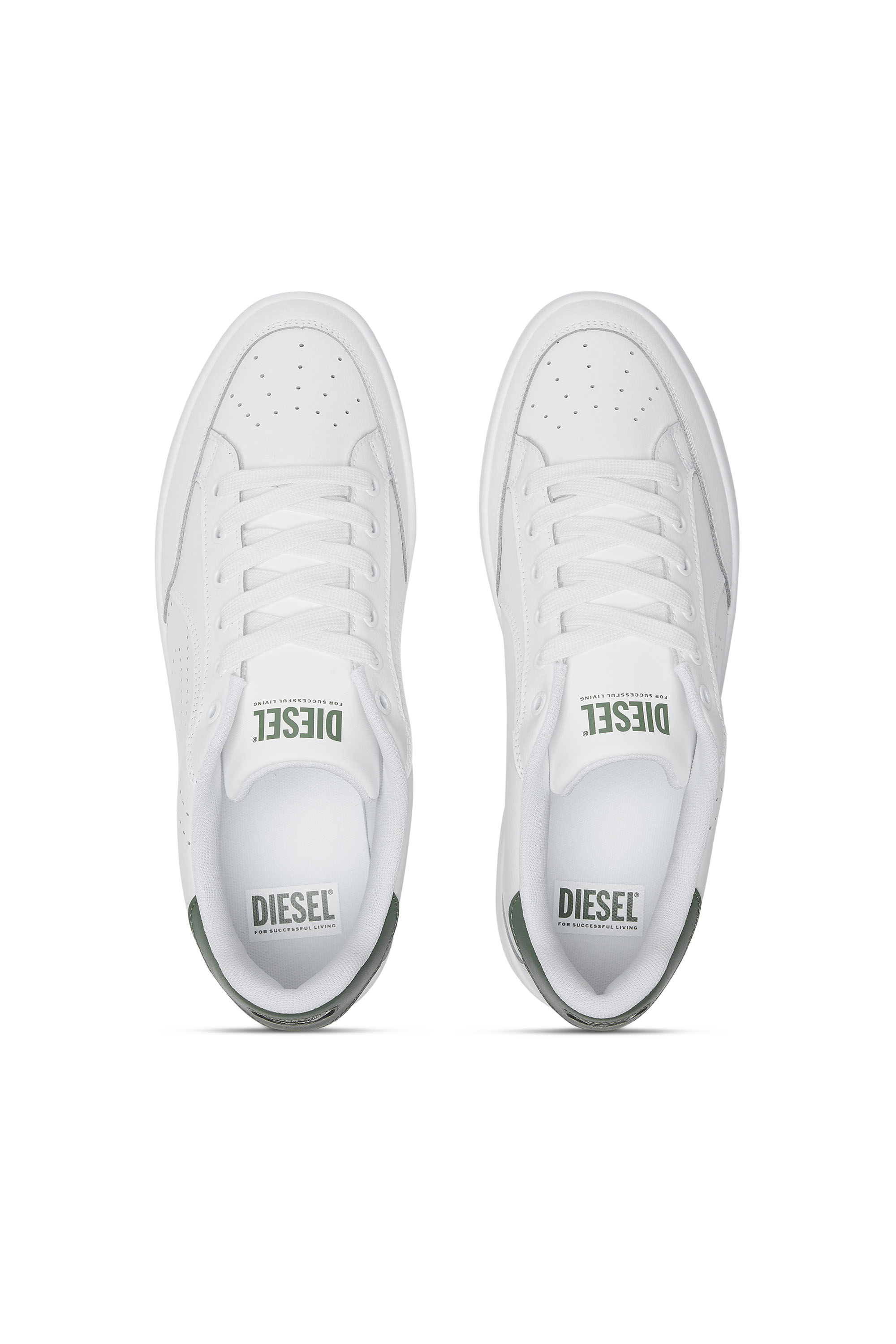 Diesel - S-DAKOTA LOW, Man's S-Dakota-Leather sneakers with perforated logo in White/Green - 5