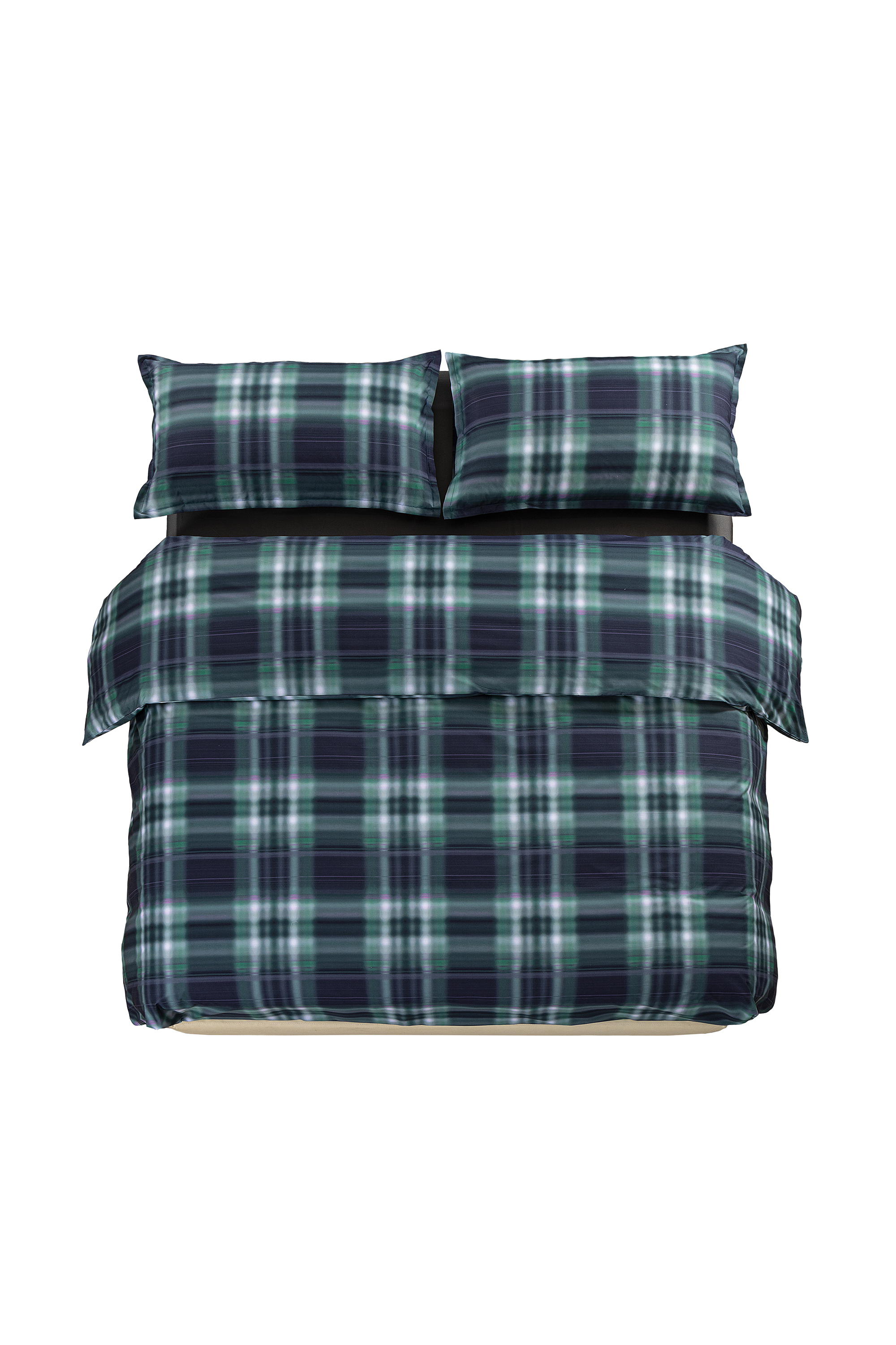 Diesel - 1016334 HAZY TARTAN BLUE DUVET COVER SET, Unisex's Percale duvet cover parure  for a queen-size bed in Blue/Green - 1
