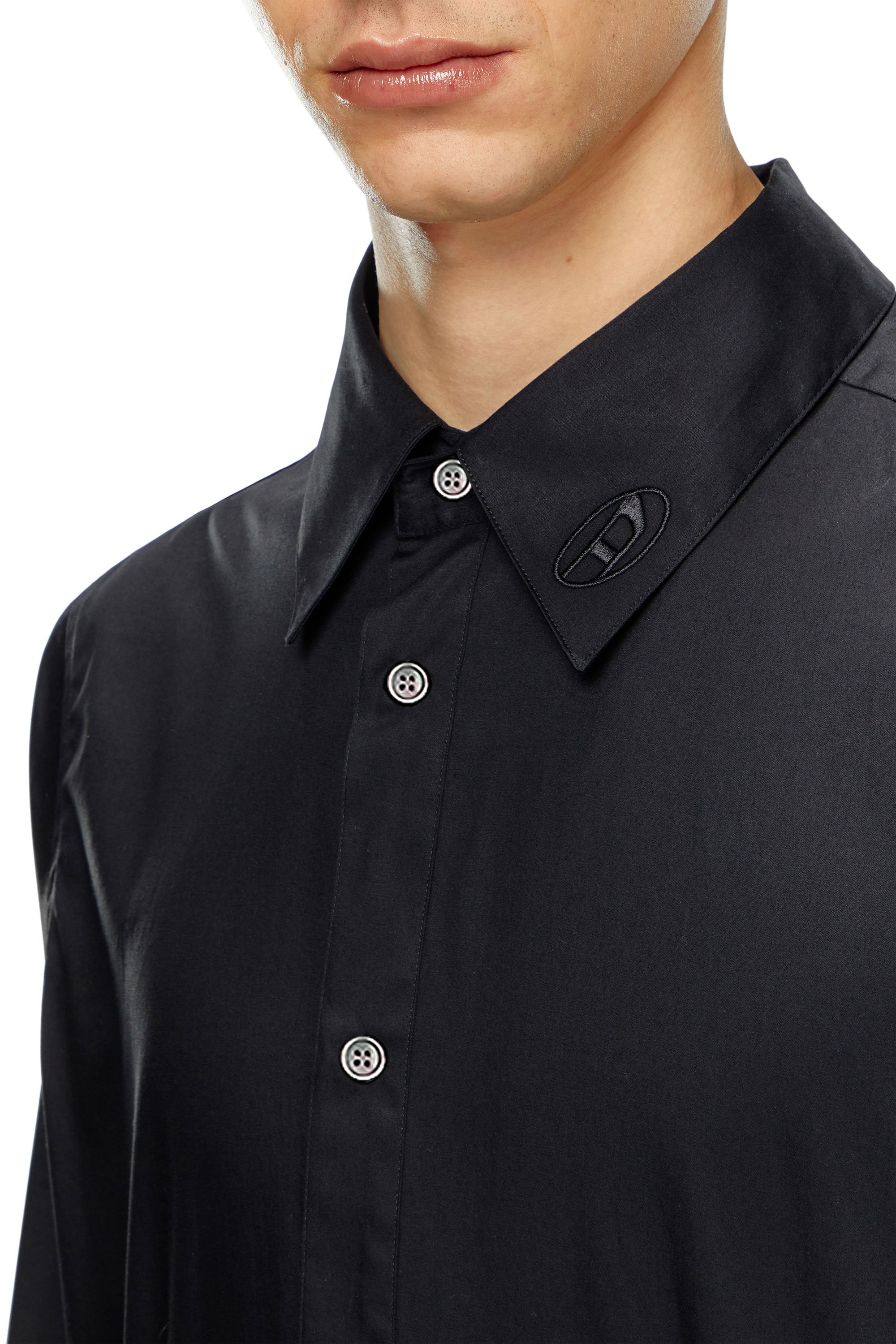 Diesel - S-FITTY-A, Man's Formal shirt with logo-embroidered collar in Black - 5