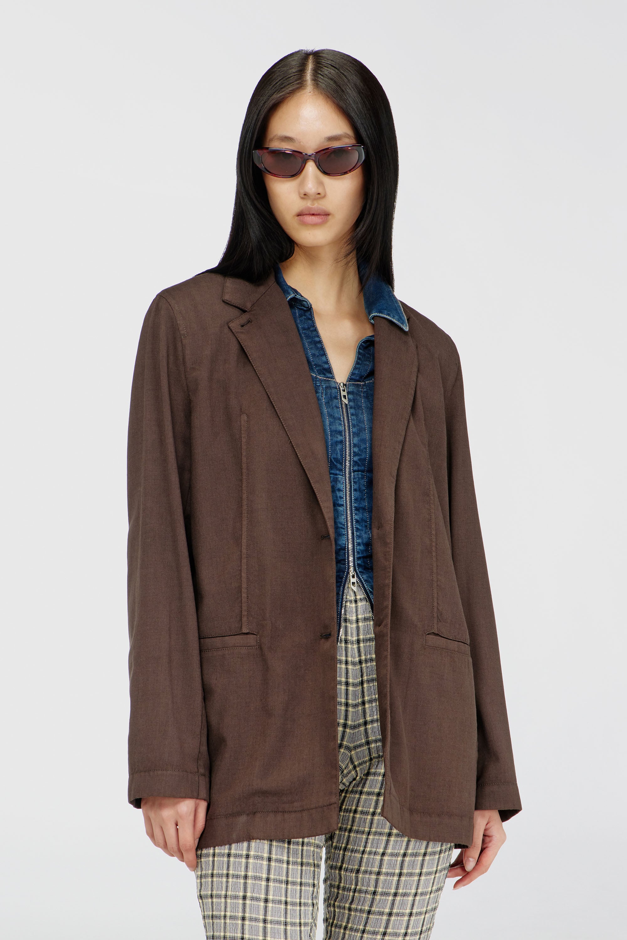 Diesel - G-KESSIER, Woman's Deconstructed blazer in stretch wool in Brown - 1