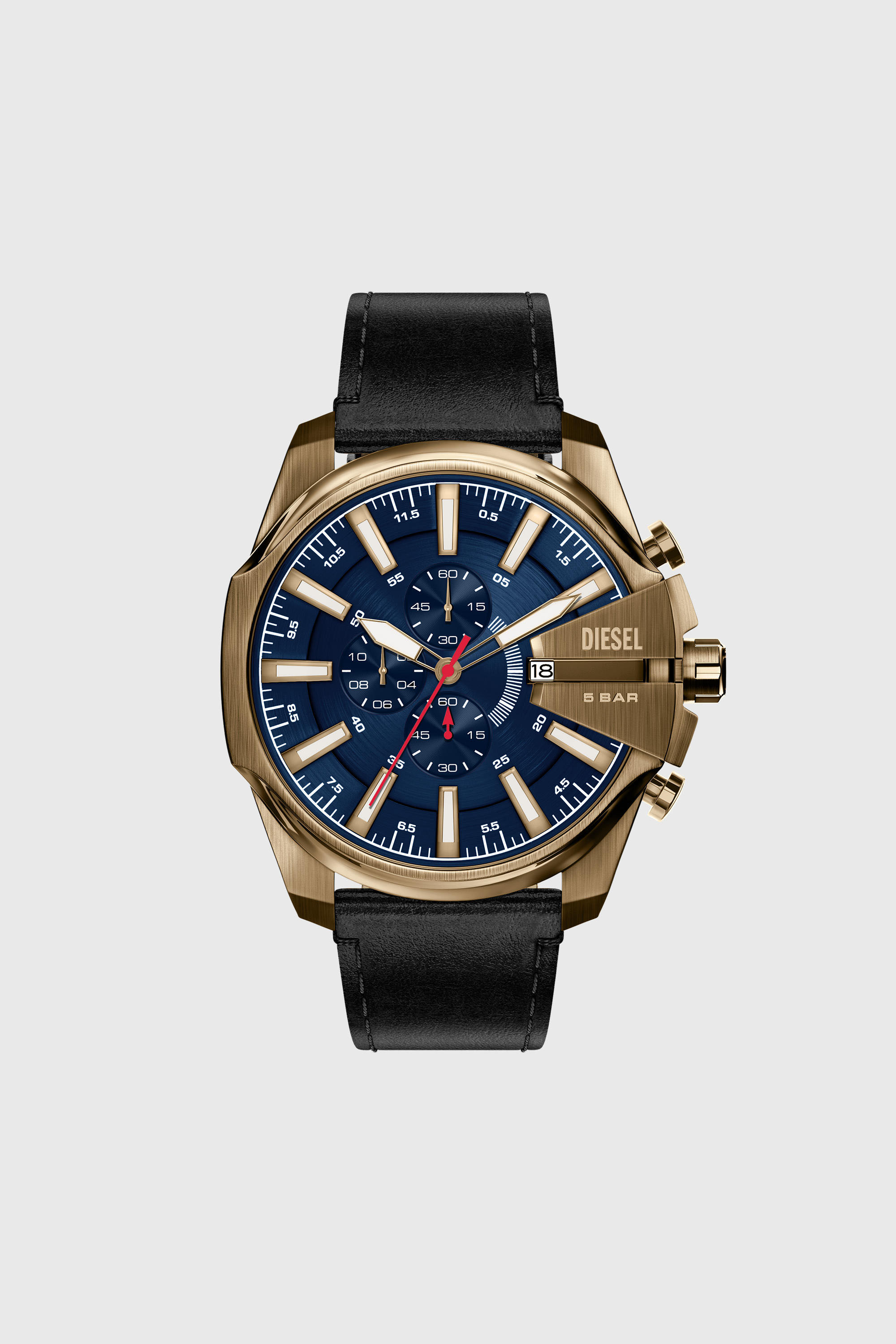 Diesel - DZ4732 WATCH, Man's Mega Chief Slim antique gold-tone black leather watch in Black - 1