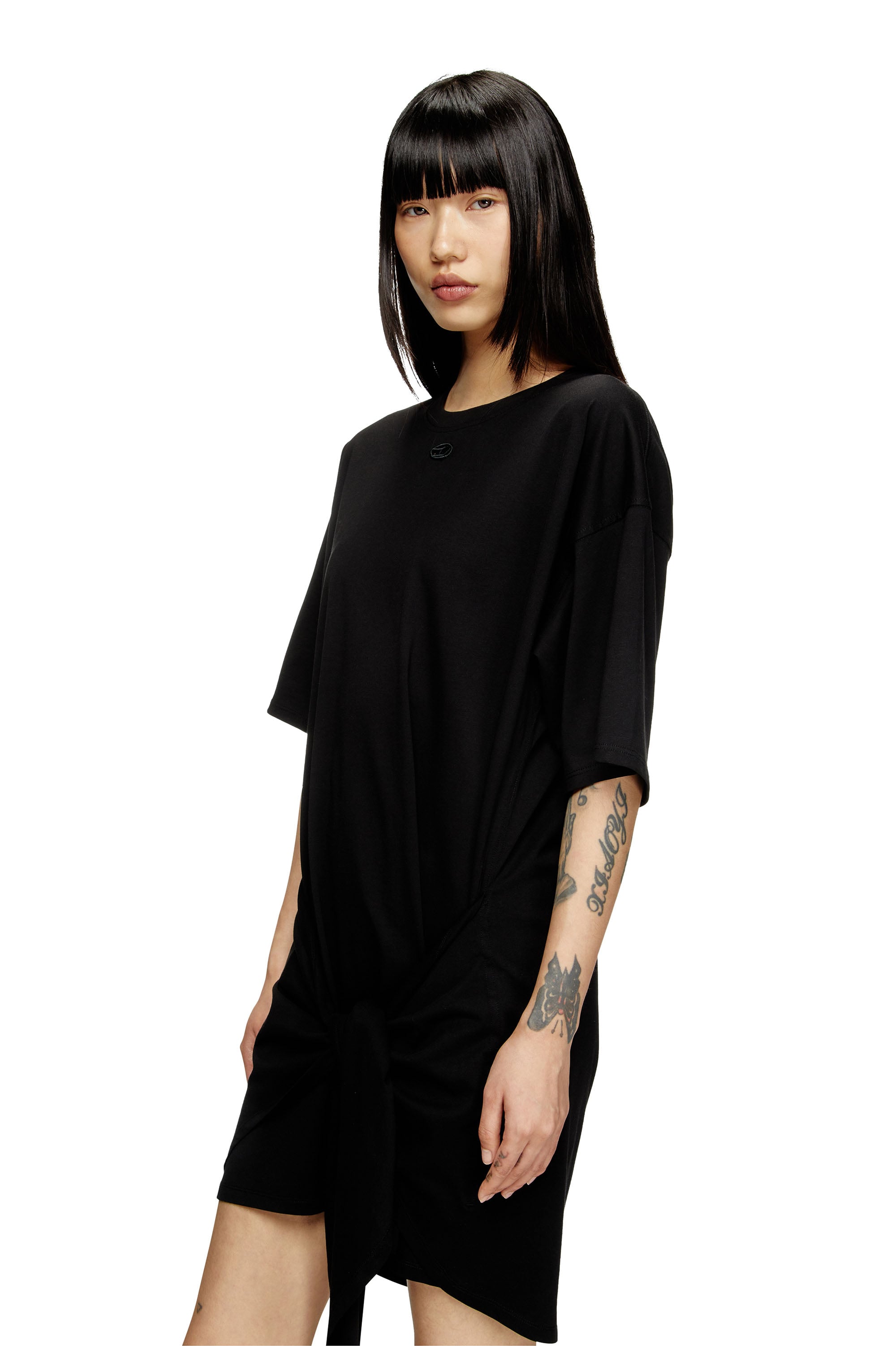 Diesel - D-EIVOR, Woman's T-shirt dress with tie front in Black - 4