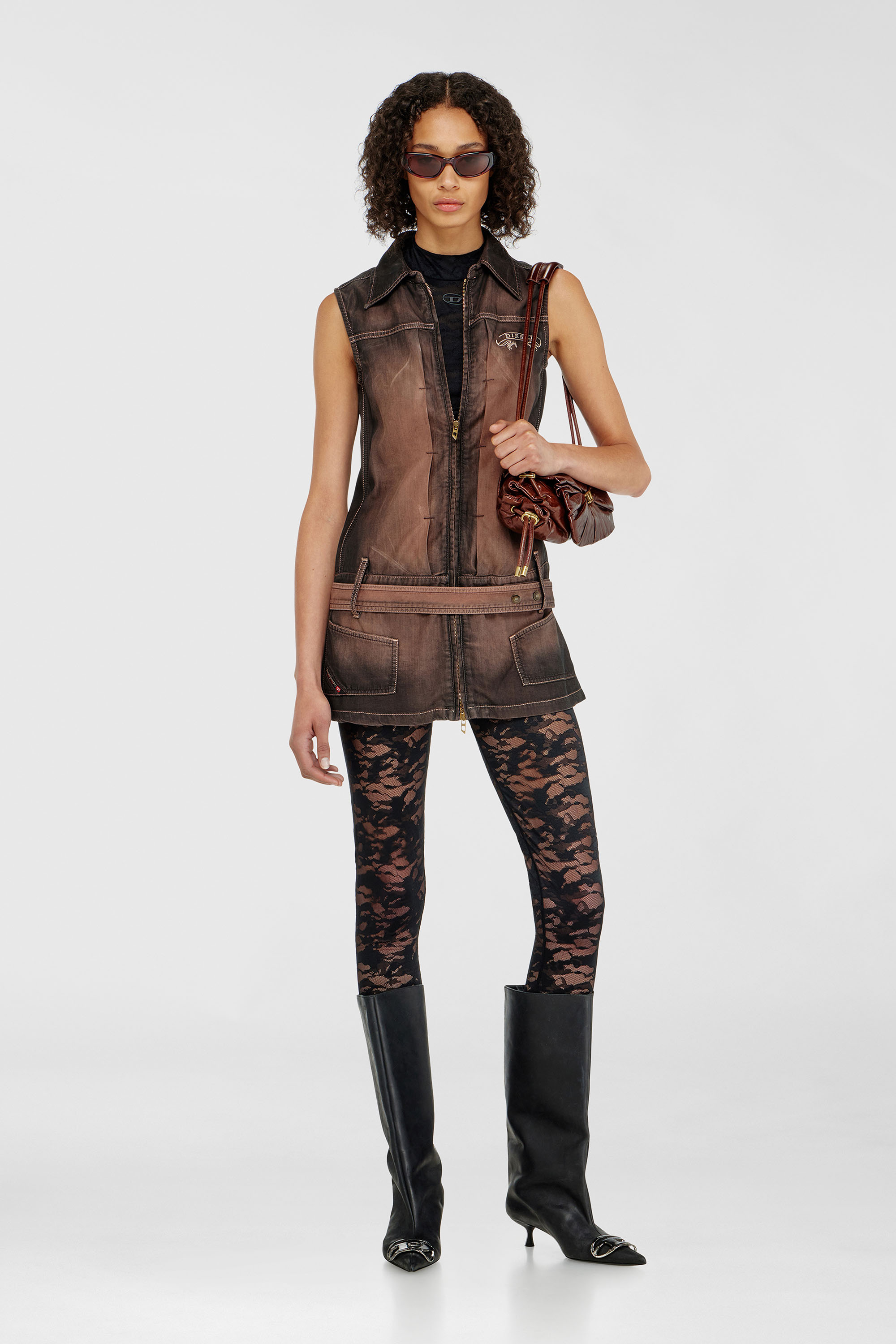Diesel - HAYLEY-UTLT, Woman's Leggings in nylon camouflage lace in Black - 1