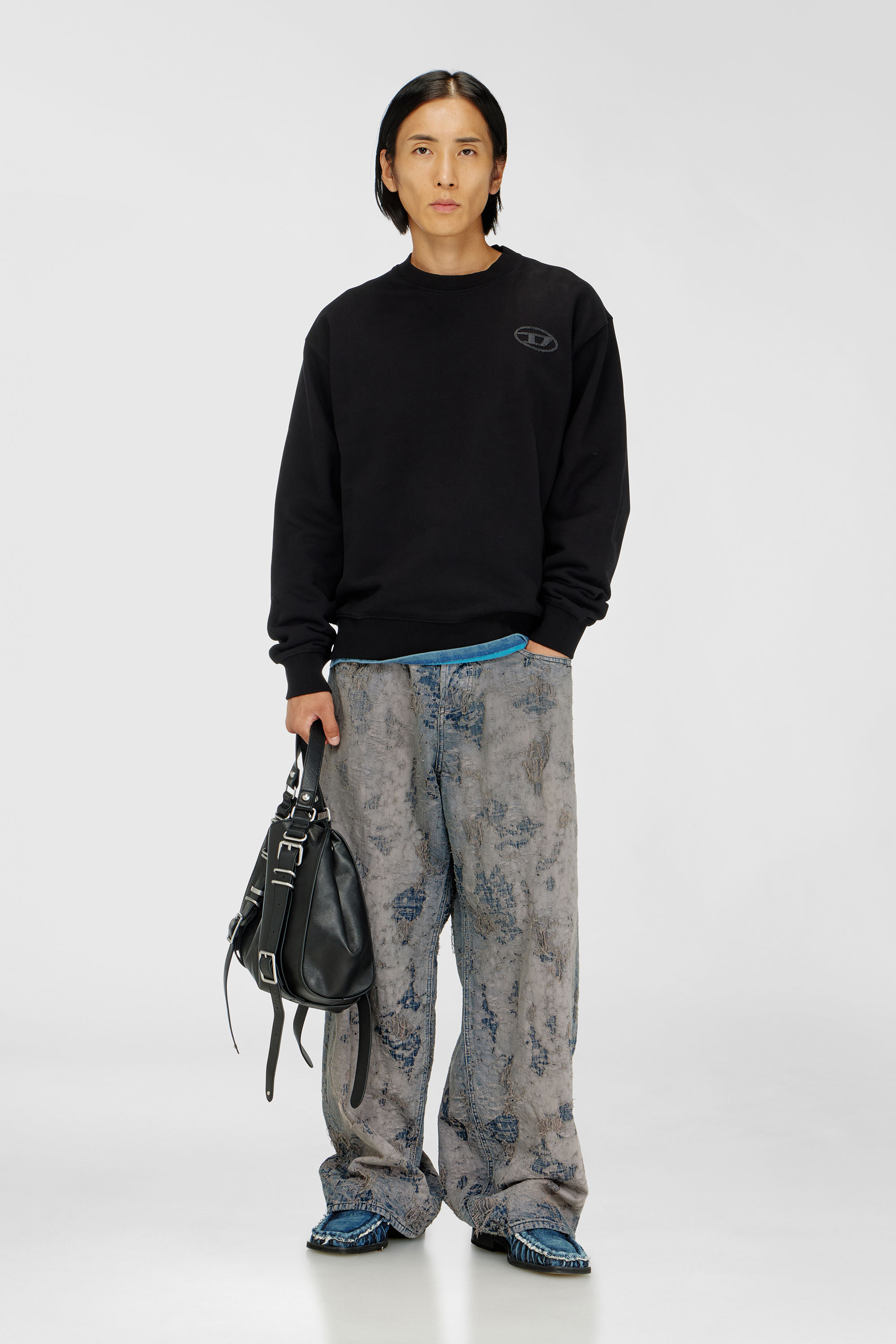 Diesel - S-LUK-R-T92, Man's Cotton sweater with tonal Oval D logo embroidery in Black - 1
