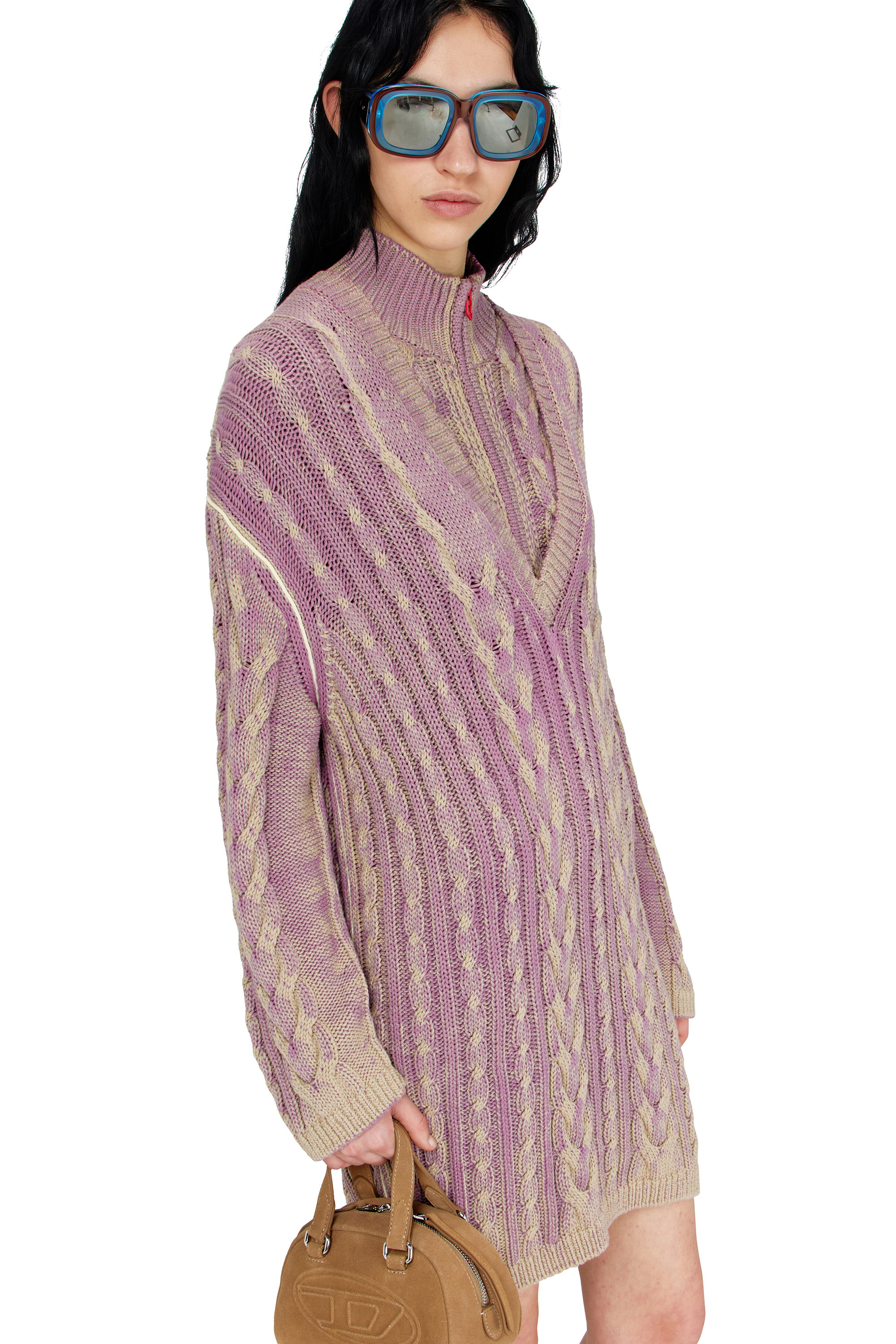 Diesel - M-ELGA, Woman's Short sweater dress in cable knit in Lilac - 5