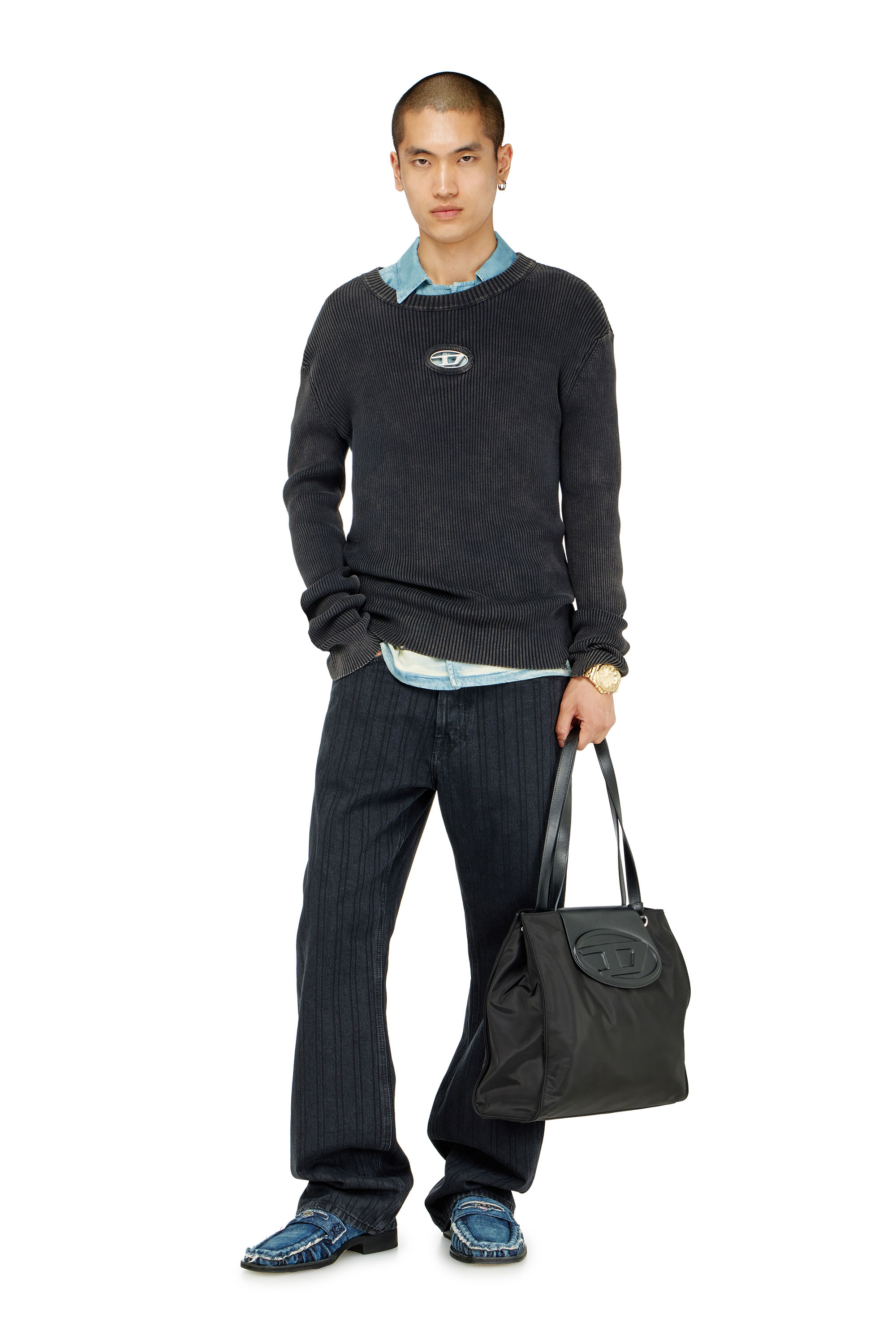 Diesel - K-DARIN-D, Man's Distressed jumper with cut-out logo in Black - 2
