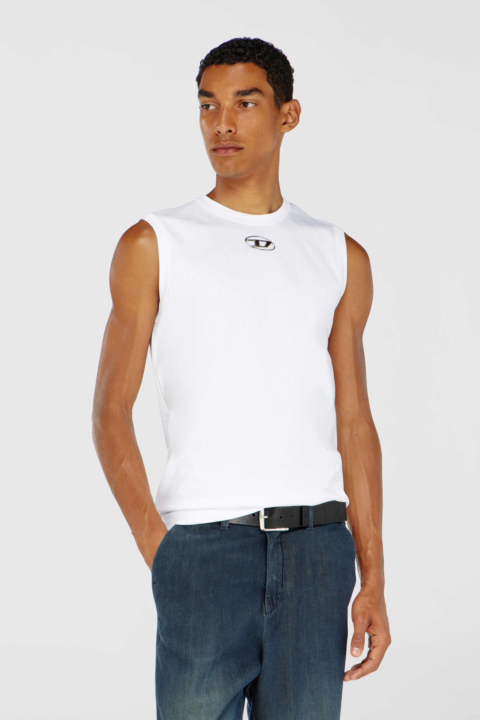 Diesel - T-BISCO-OD, Man's Tank top with metallic Oval D in White - 1