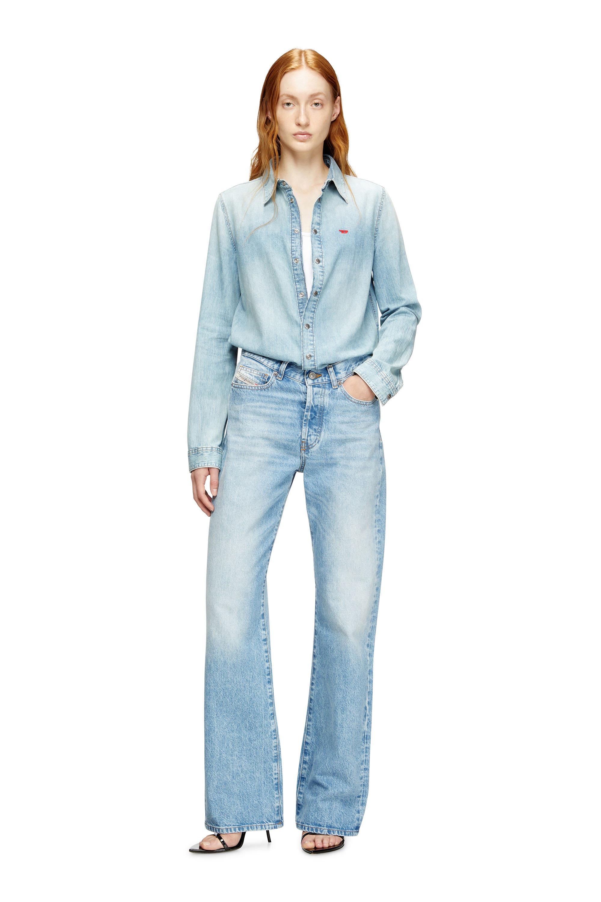Diesel - DE-EAZY, Woman's Denim shirt with embroidered logo in Light Blue - 2