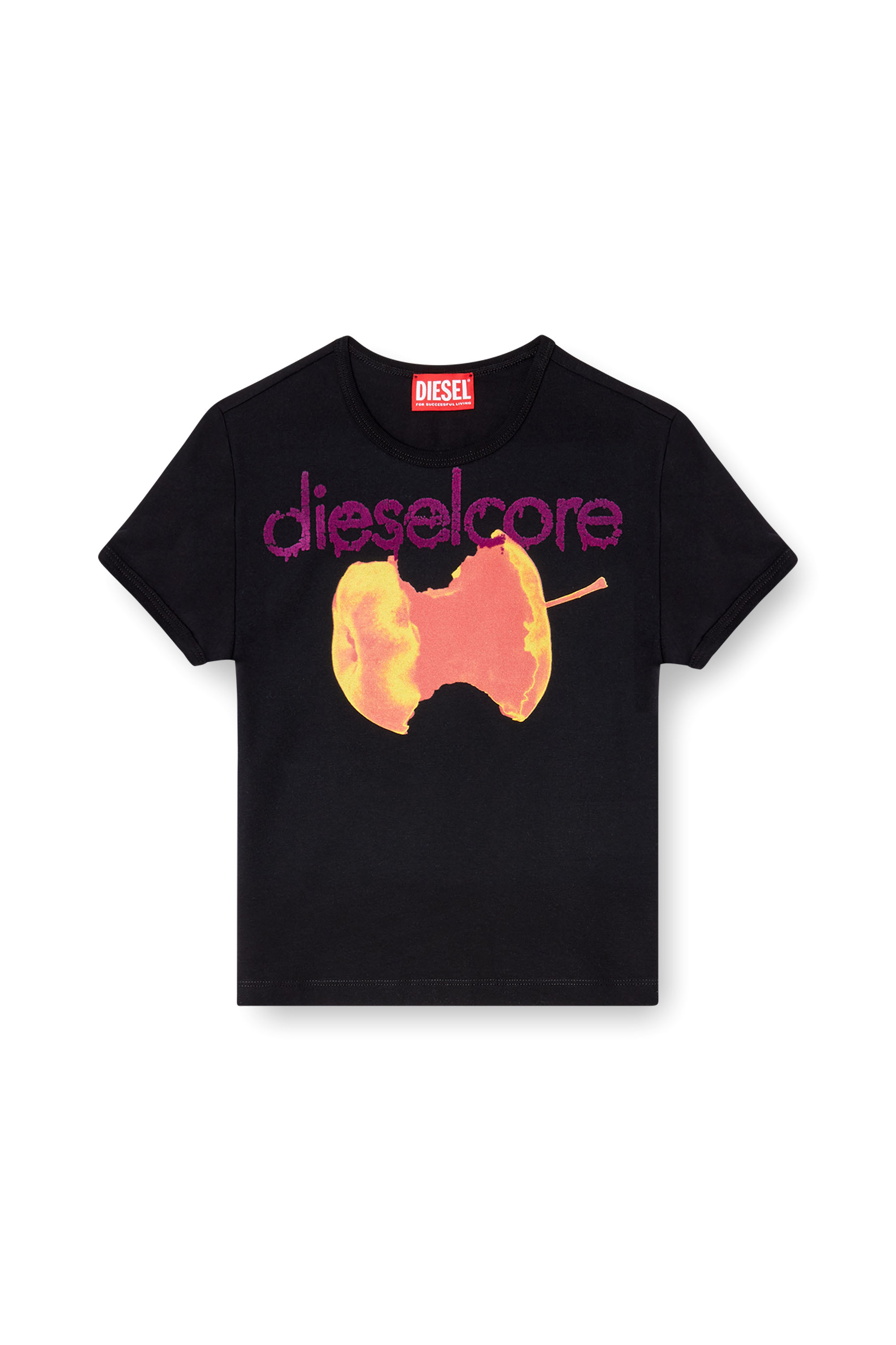 Diesel - T-UNCUTIES-SHORT-Q2, Woman's T-shirt with Diesel Core logo in Black - 3