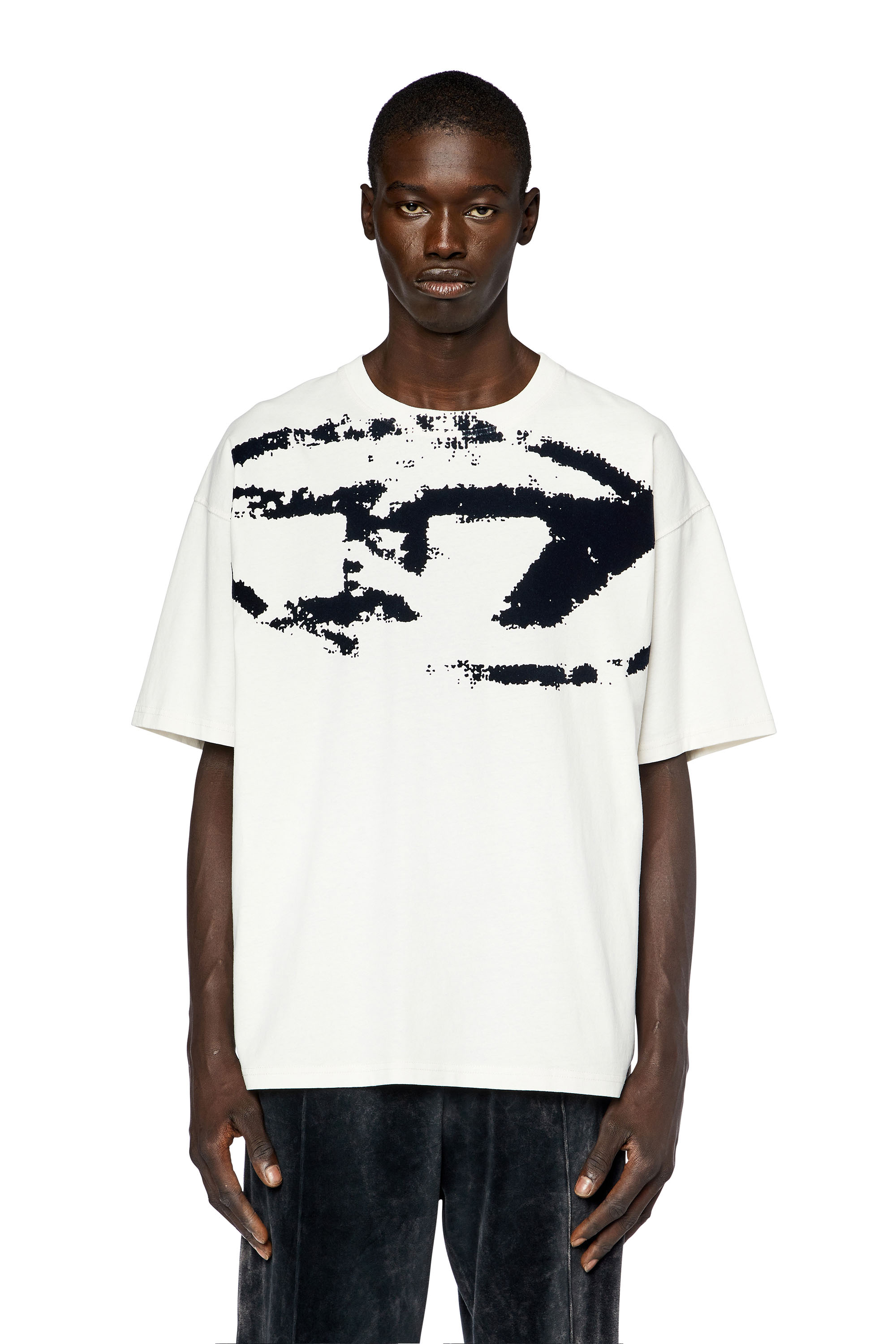 Diesel - T-BOXT-N14, Man's T-shirt with distressed flocked logo in White - 3