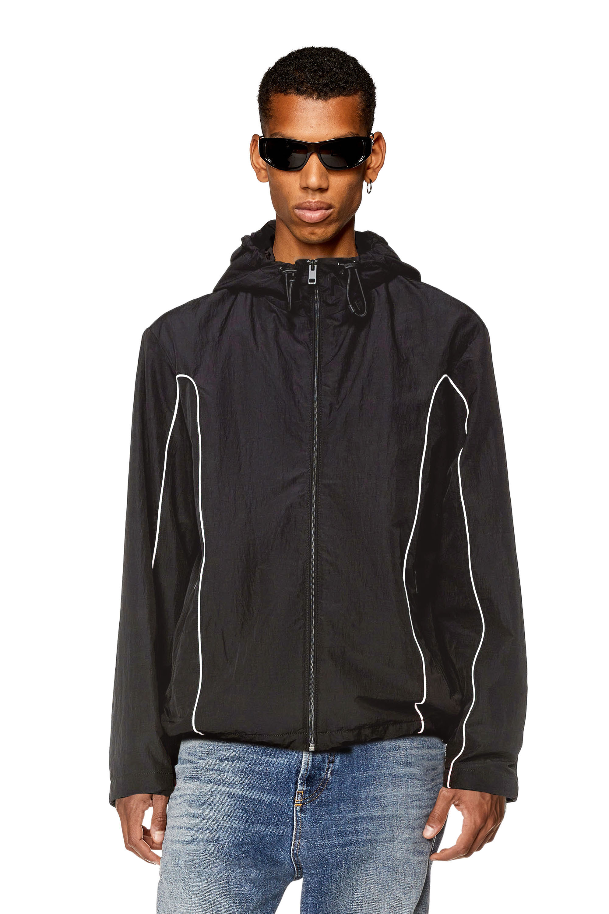 Diesel - J-HIVESSIN, Man Windbreaker with contrast piping in Black - Image 1