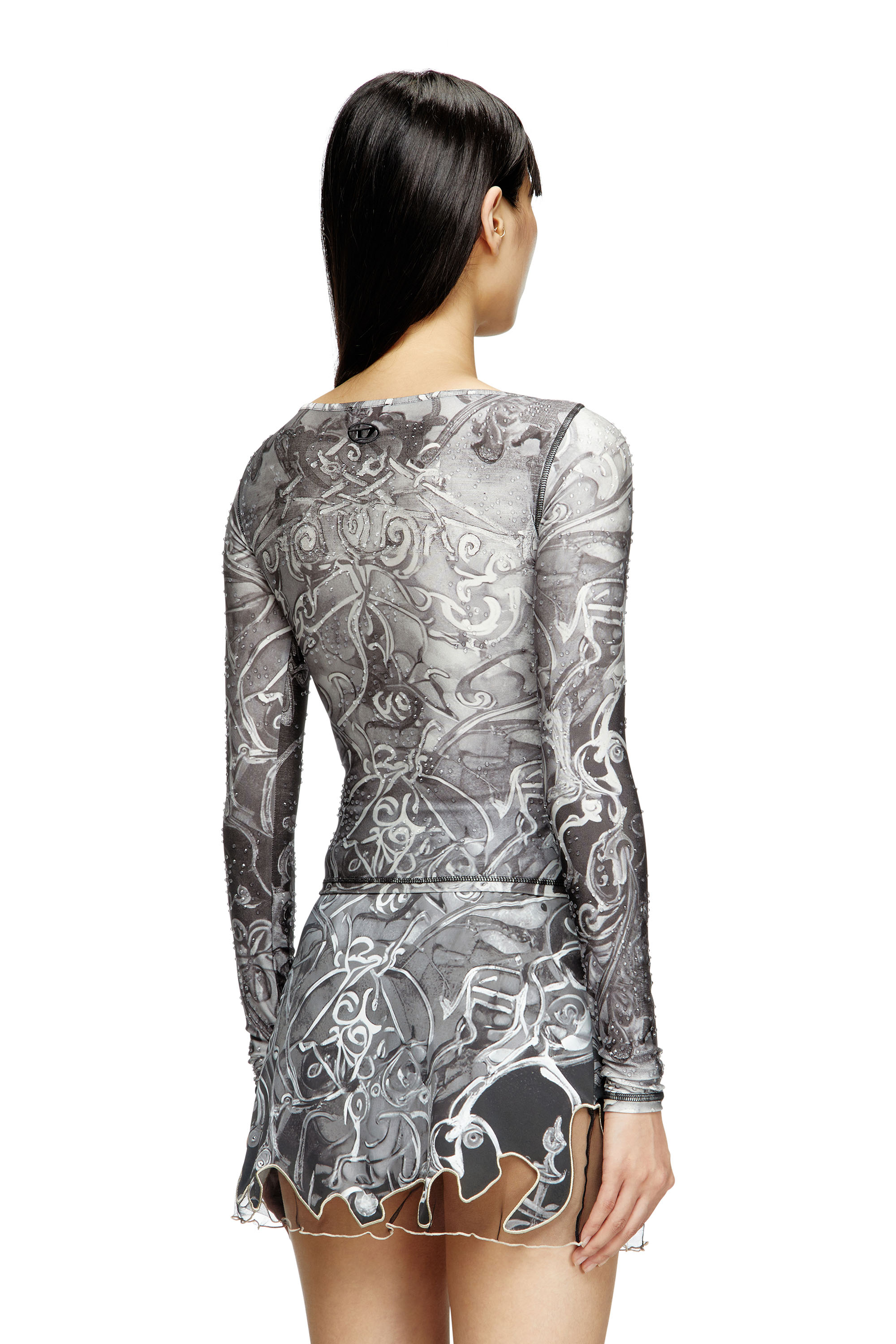 Diesel - T-ANTICA-LS, Woman's Printed top with crystal droplets in Grey - 4