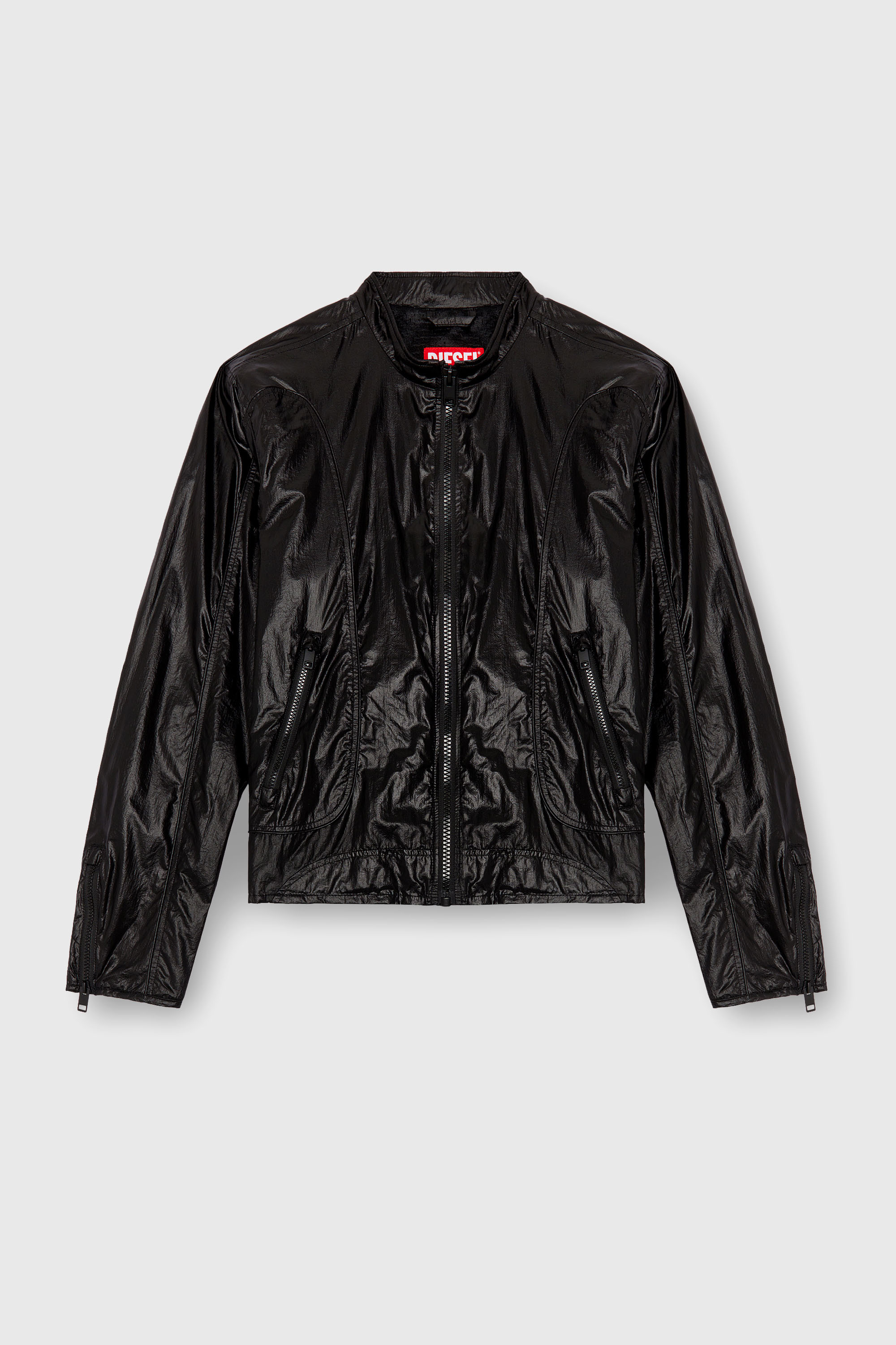 Diesel - J-CLAYS, Man's Biker jacket in shiny ripstop in Black - 2