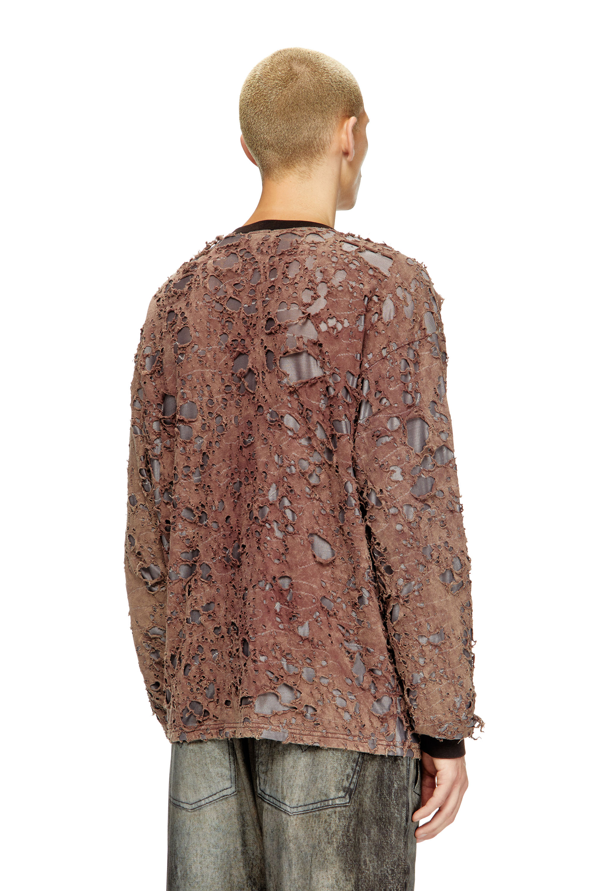 Diesel - T-OVERT, Man's Long-sleeve T-shirt in destroyed jersey in Brown - 4