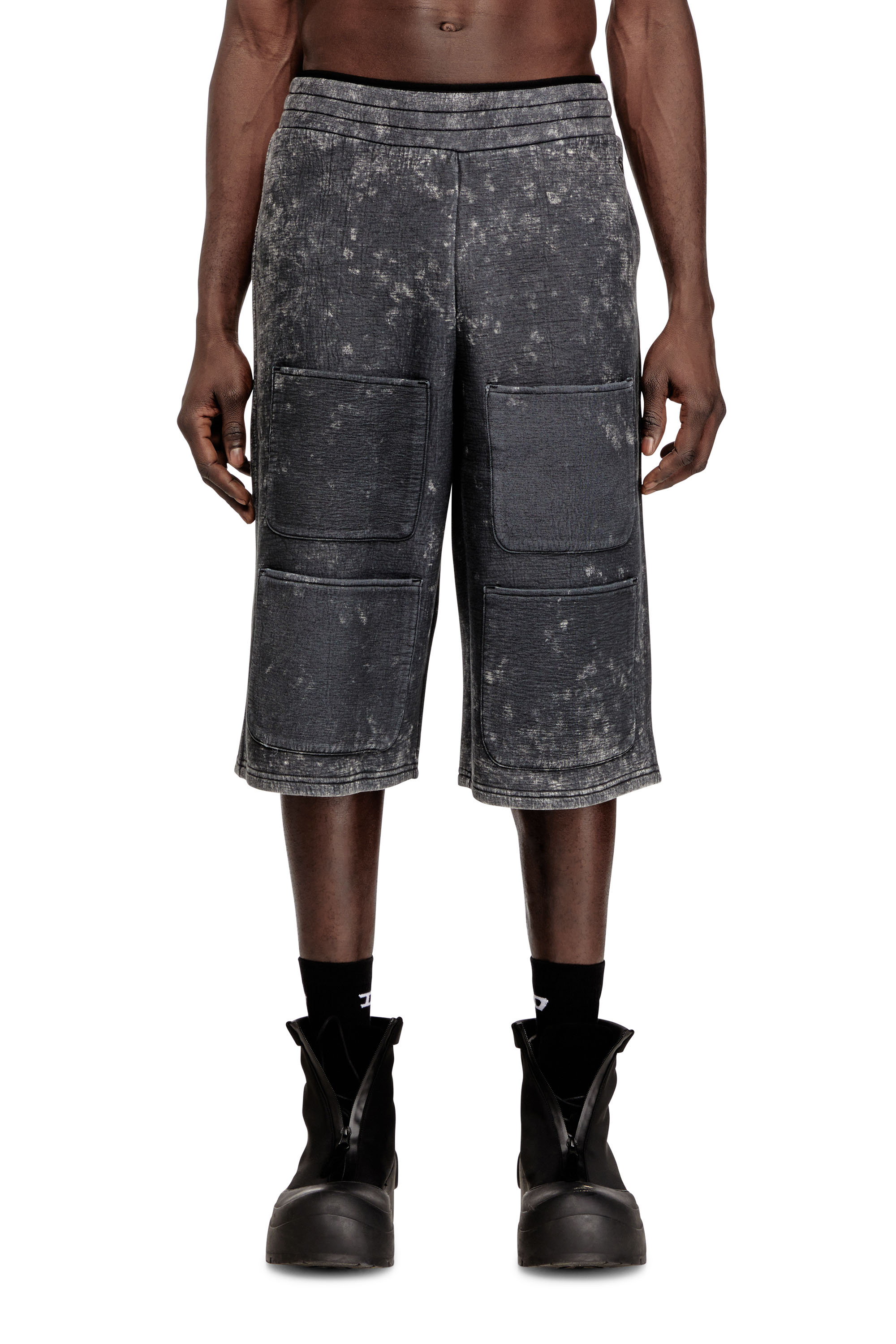 Diesel - S-TYP, Unisex's Wide-leg shorts in marble-effect scuba in Black/Dark grey - 4