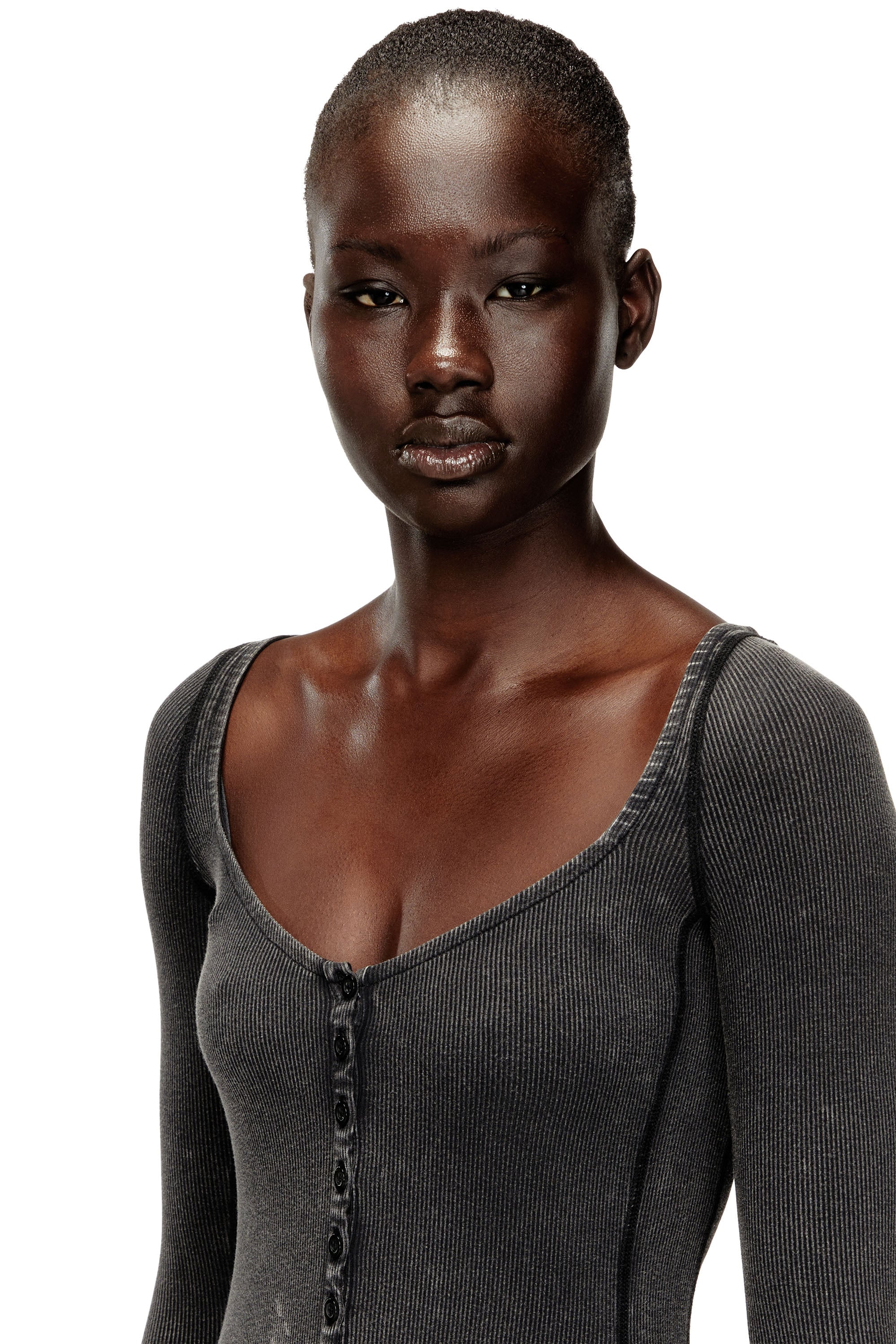 Diesel - D-LEY, Woman's Midi dress in faded ribbed jersey in Grey - 4