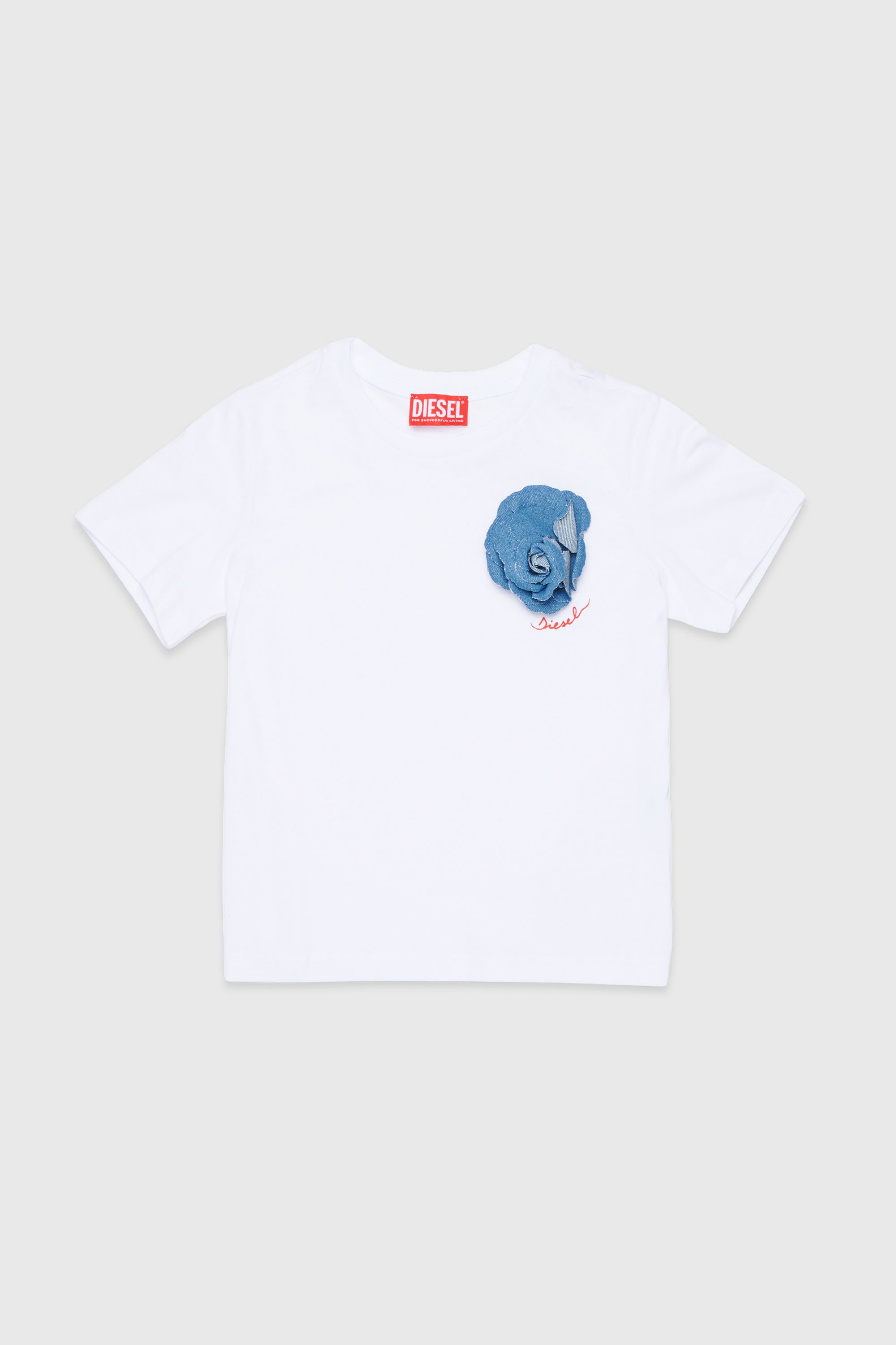 Diesel - TROSET, Woman's T-shirt with denim rose appliqu&eacute; in White - 1