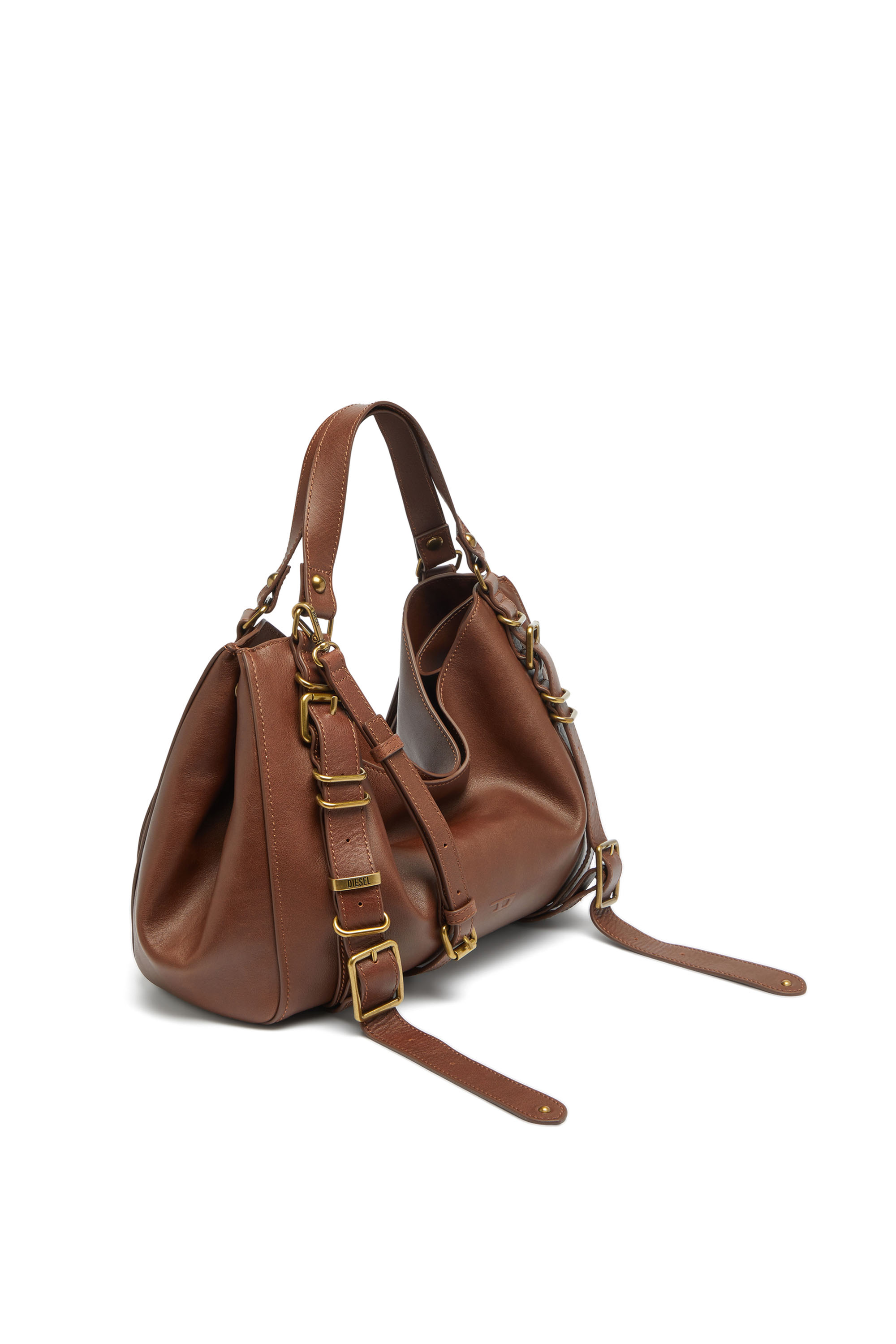 Diesel - D-ONE TOPHANDLE M, Unisex's D-One-Medium top-handle bag in treated leather in Brown - 4