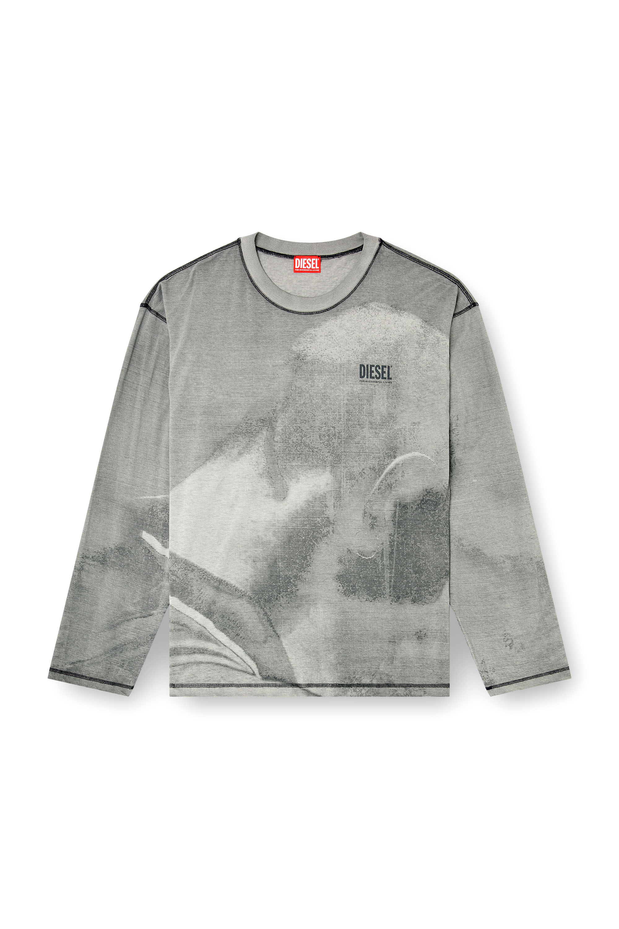 Diesel - T-BOXT-LS-NC-V1, Man's Long-sleeve T-shirt with trompe l'oeil print in Grey - 3